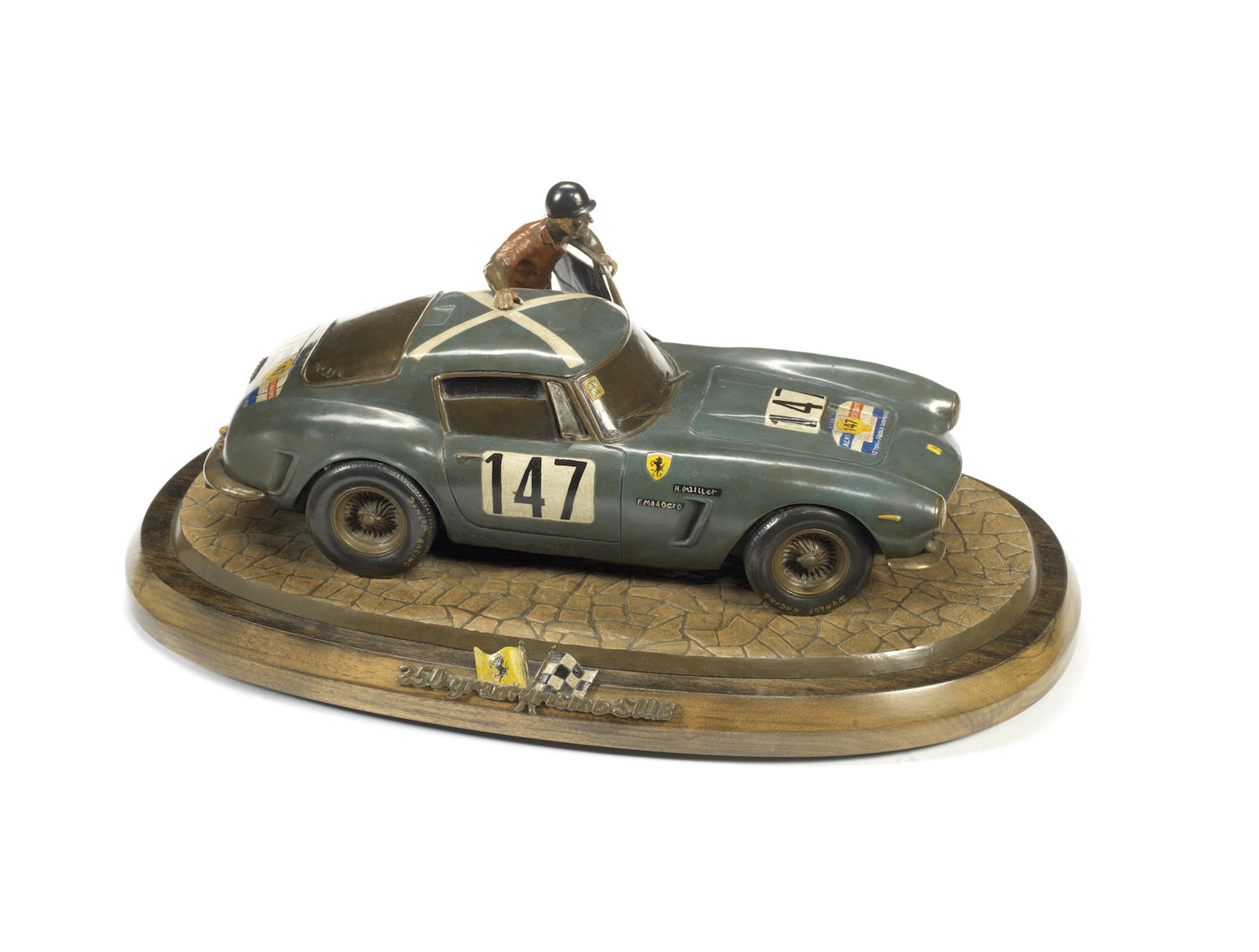 A bronze sculpture of the 1961 Tour de France 'Ferrari 250 Gran Turismo SWB', by J Paul Nesse, 1992,