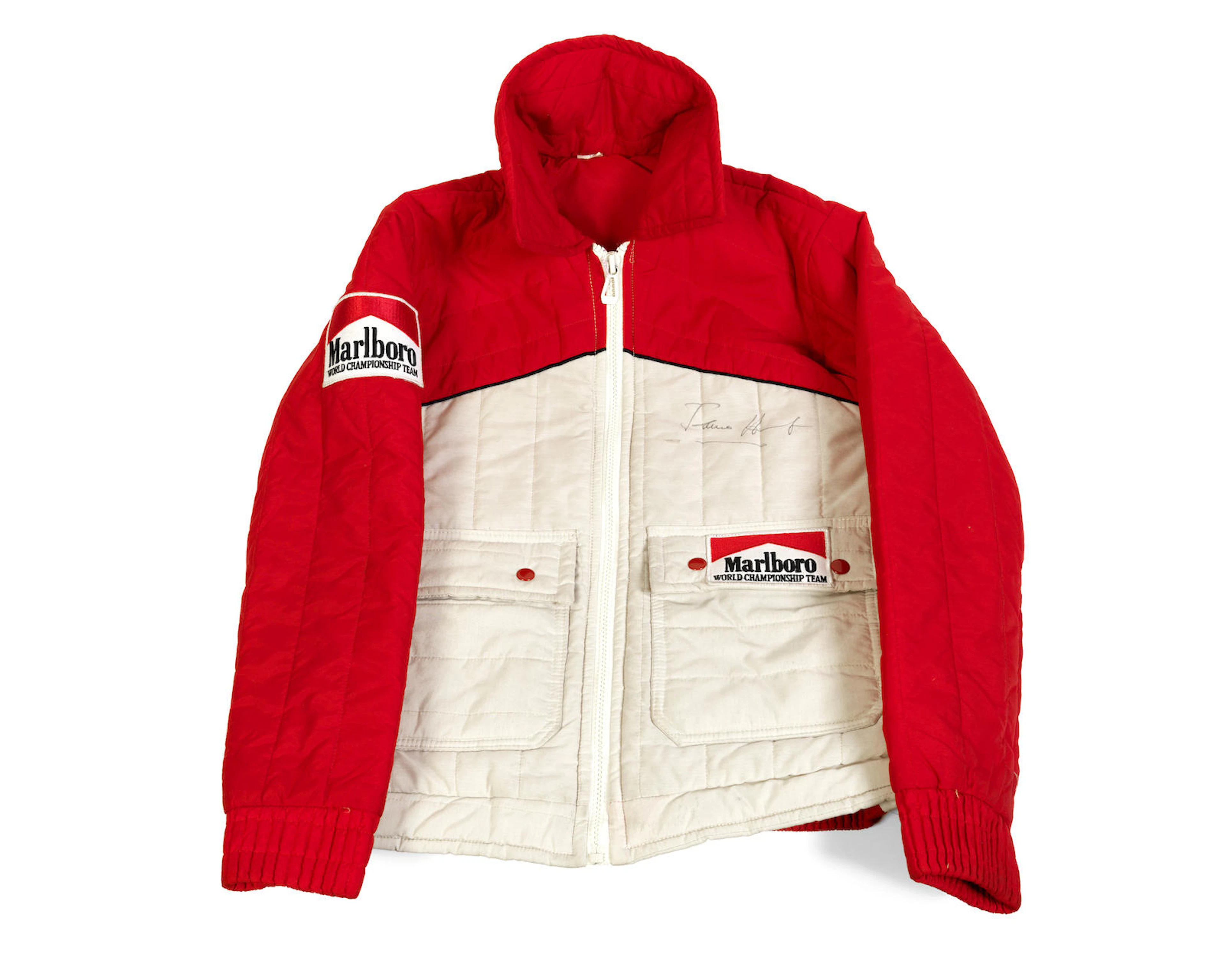 A James Hunt Signed Marlboro World Championship Team Sponsors Jacket,