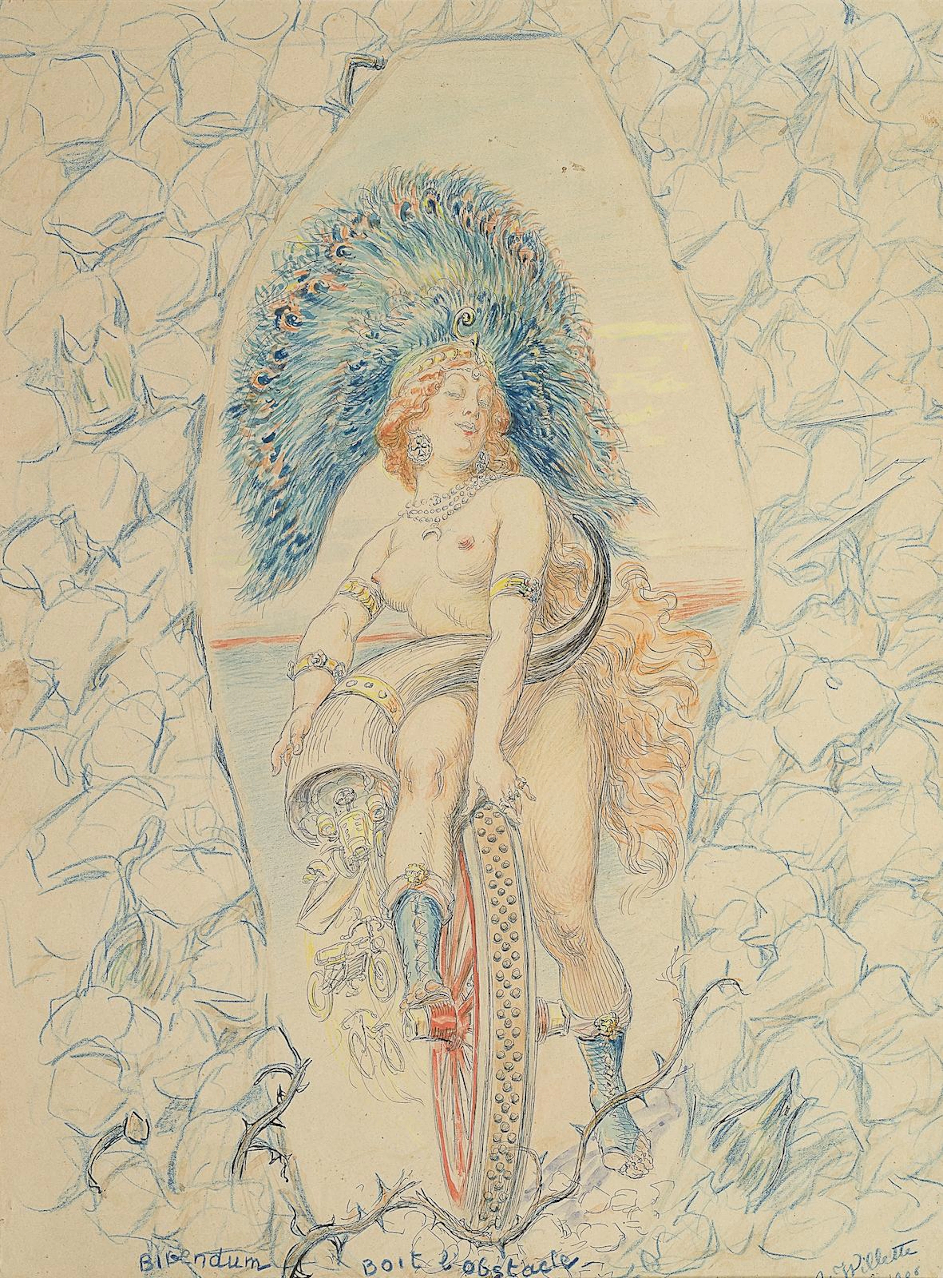 « Bibendum boit l'obstacle », dessin original de Willette,