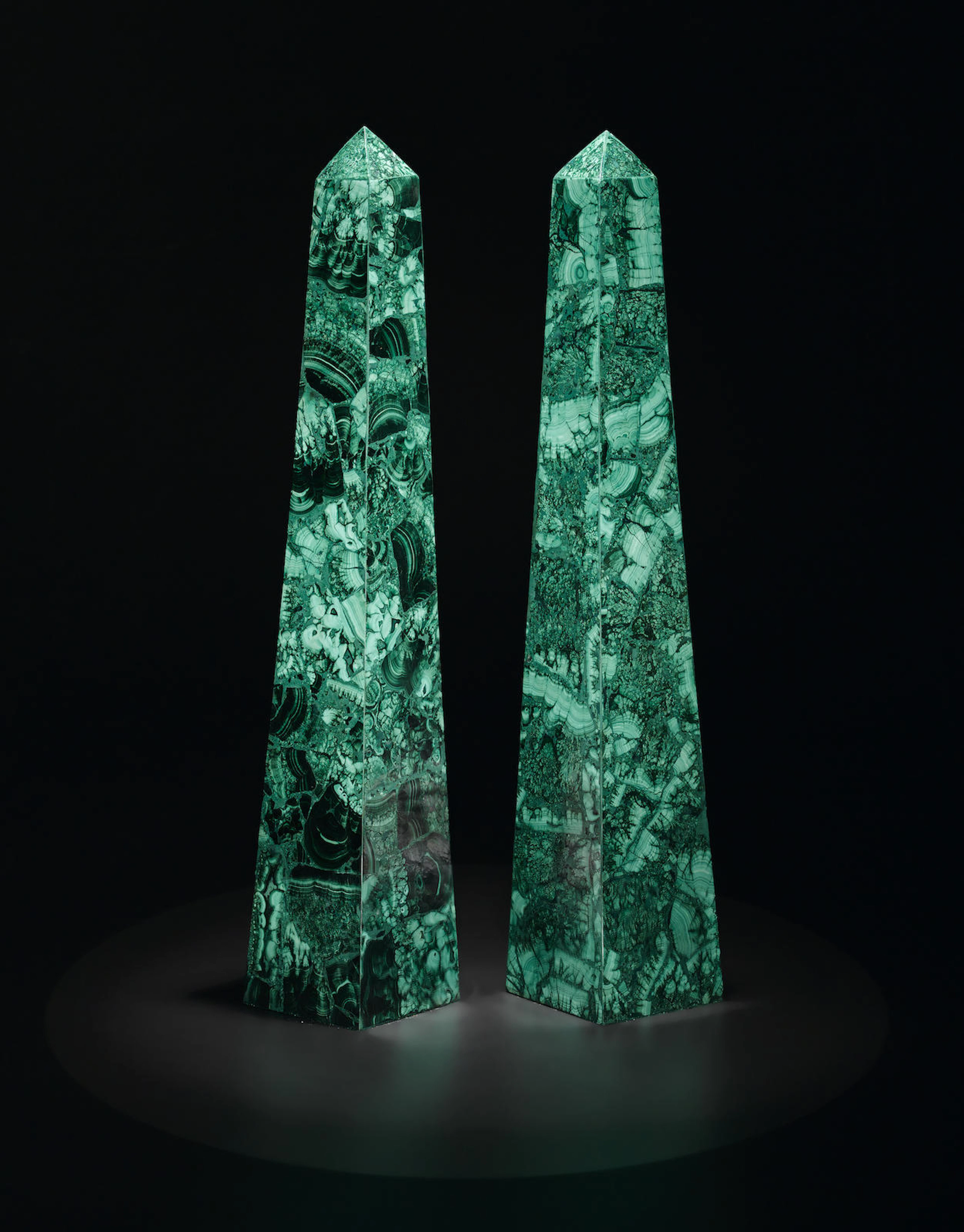 Pair of Malachite Obelisks
