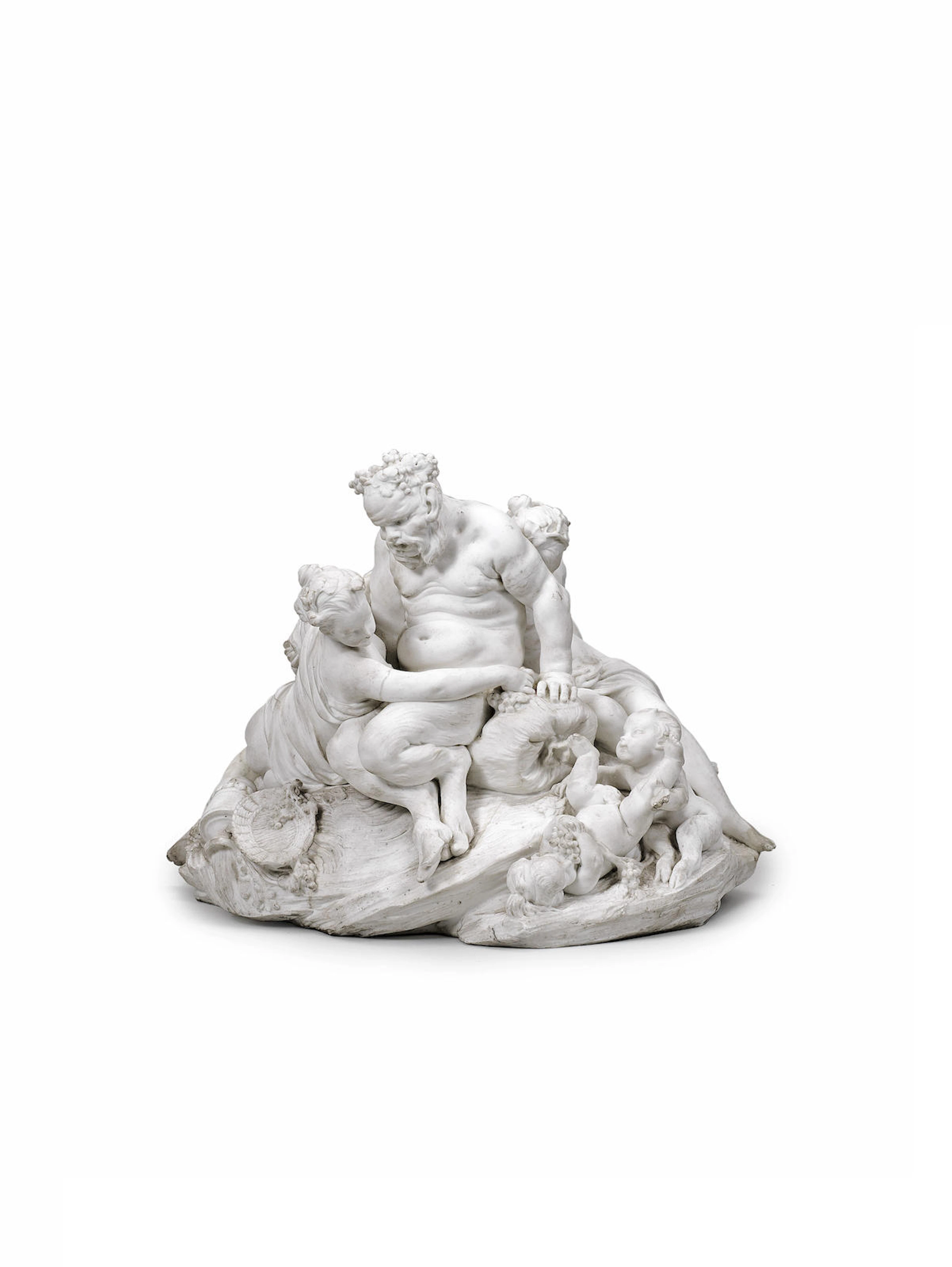 A rare Sèvres biscuit group of the drunken Silenus, circa 1760