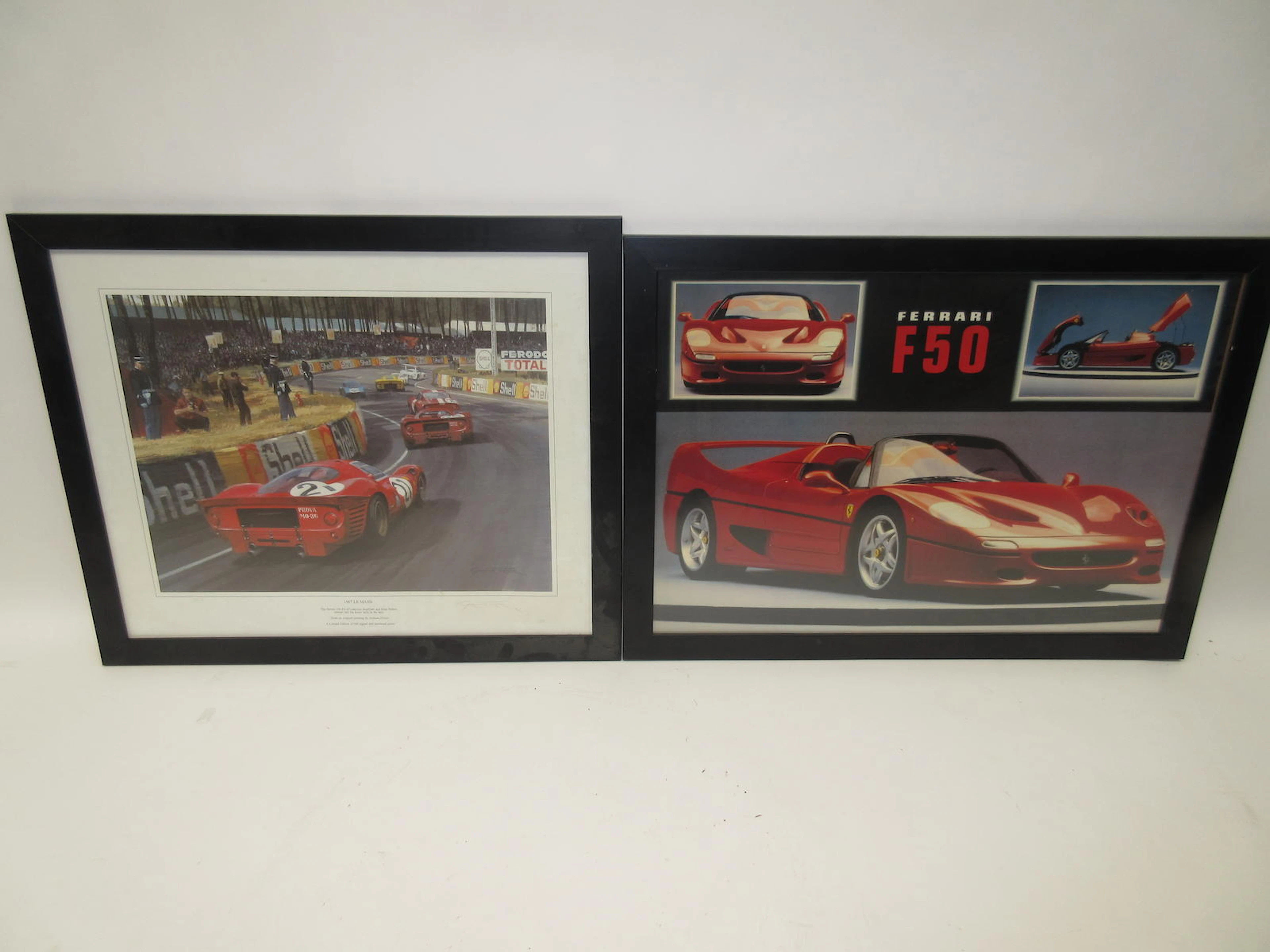 Six framed Ferrari prints and posters,