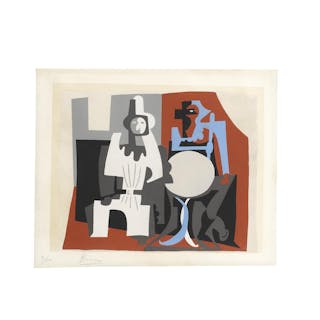 After Pablo Picasso (1881-1973) Pierrot et Arlequin à la Terrasse