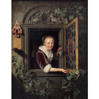 Follower of Gerrit Dou (Leiden 1613-1675) Young woman at a window