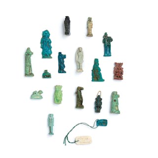 Seventeen small Egyptian faience amulets of gods and animals 17