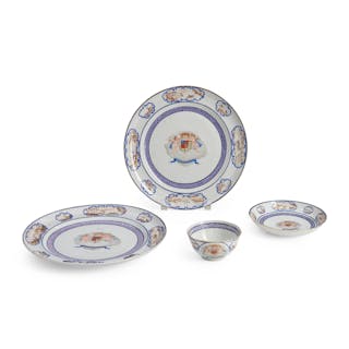 Four Portuguese Market Porcelain Table Items Bearing the Arms of Arms