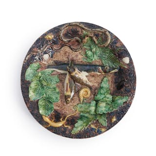 Palissy-style Sprigged and Glazed Faience Plate, 19th century.