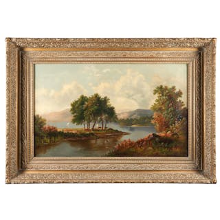 American School Hudson River Landscape, New York, c. 1870. Framed