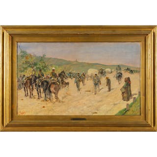 GIOVANNI FATTORI (1825-1908) Artiglieria in marcia 1880-1881 olio cm