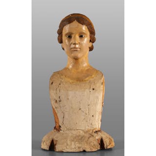 Busto femminile in legno intagliato e laccato