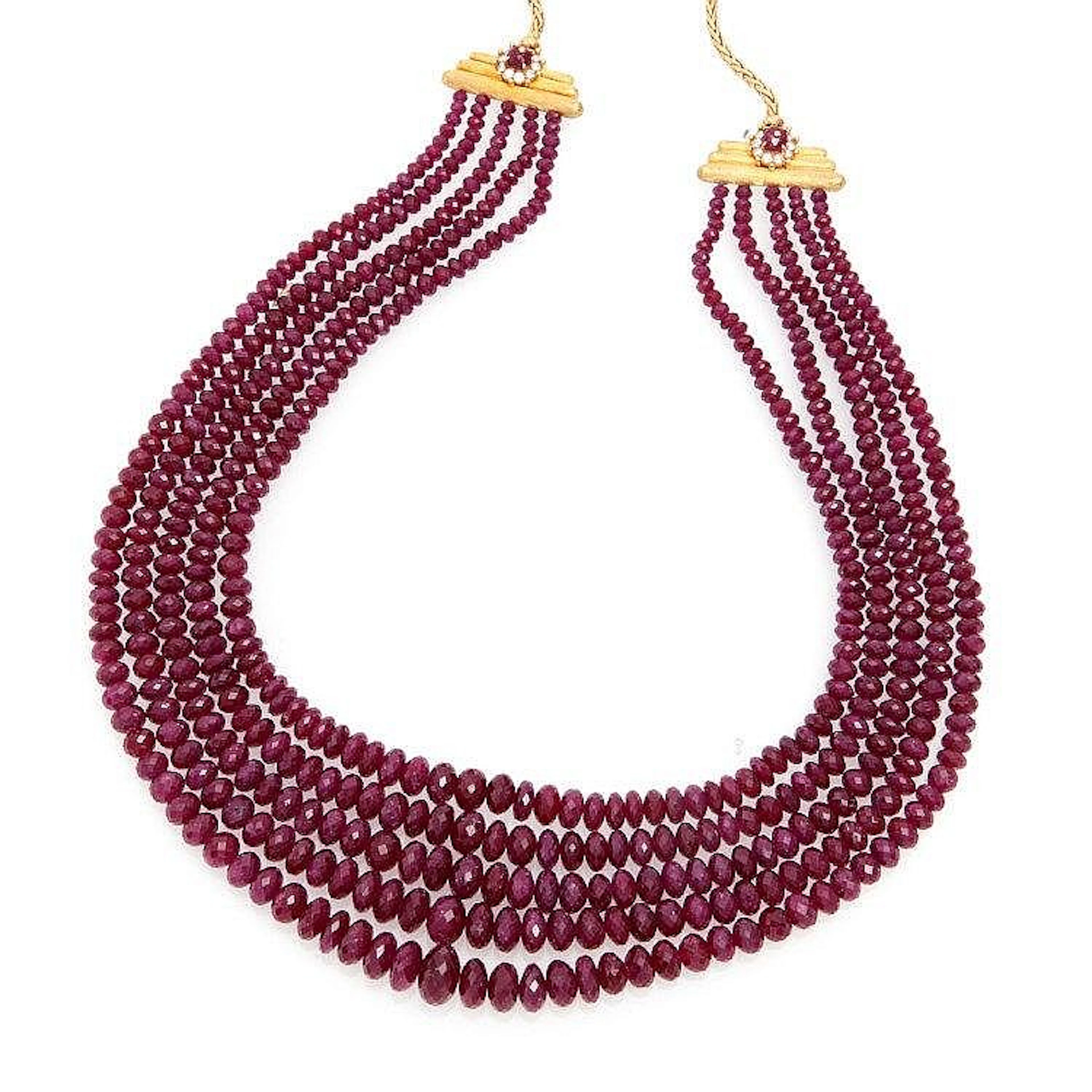 Alexandre REZA Un important collier, composé de cinq rangs de ru