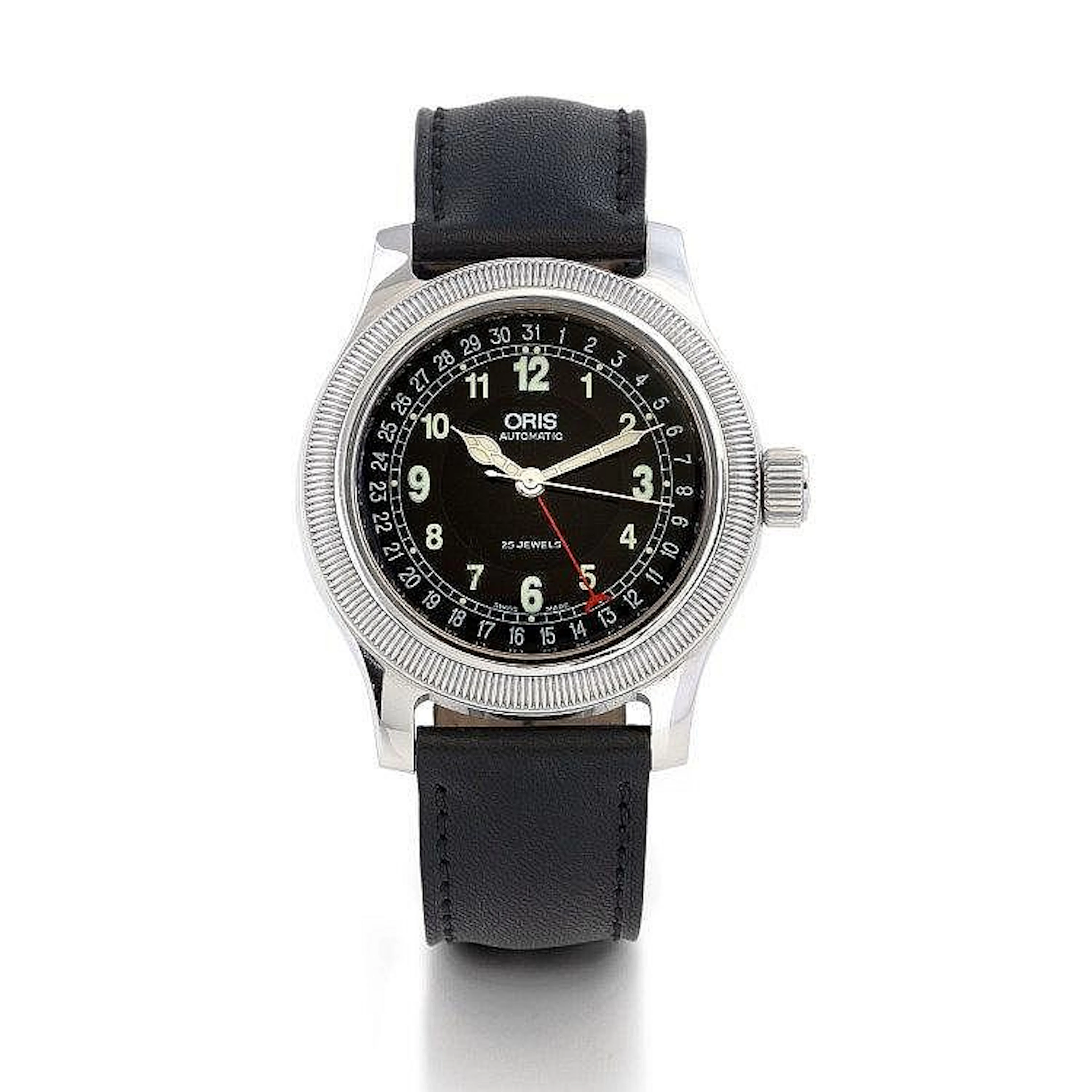 Oris, n° 21 39173, vers 2000. Une grande montre en acier, lunett