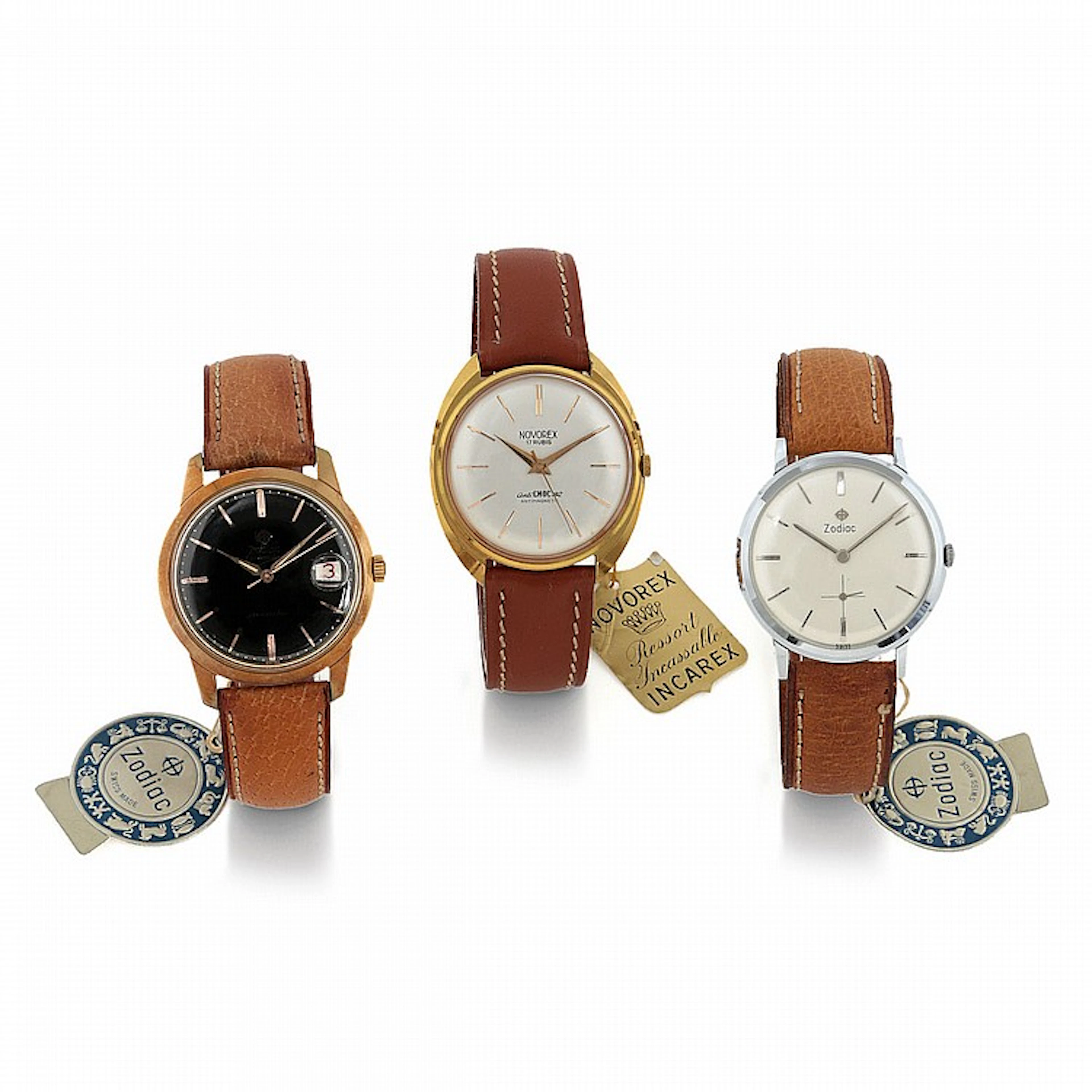 Zodiac, Novorex, Lot de 3 montres, vers 1950.Lot de 3 montres provenant d