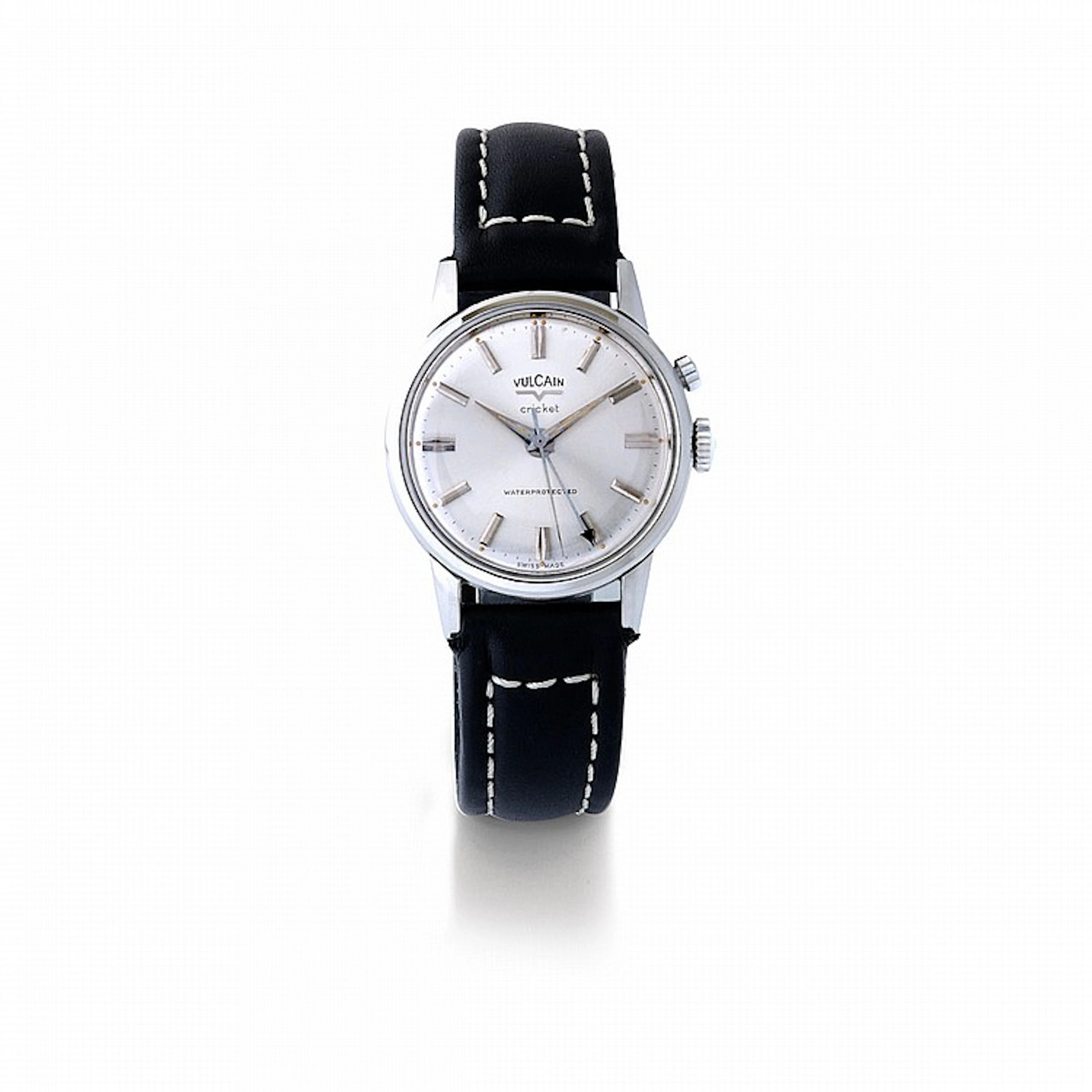 Vulcain, Cricket, n° S2323A, vers 1960.Une montre ronde en acier à foncti
