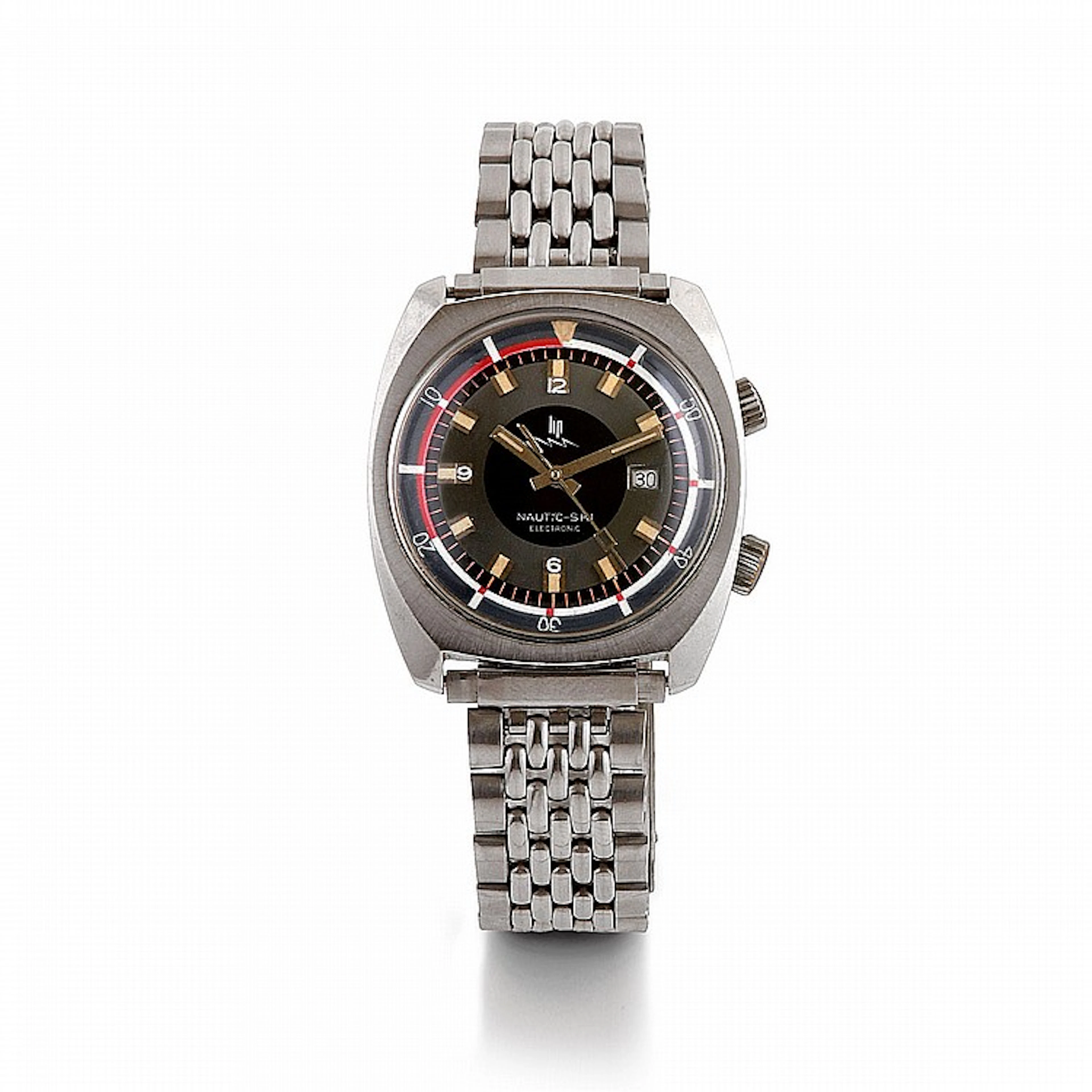 Lip, Nautic Ski, vers 1970.Une montre de plongée en acier, lunette intéri