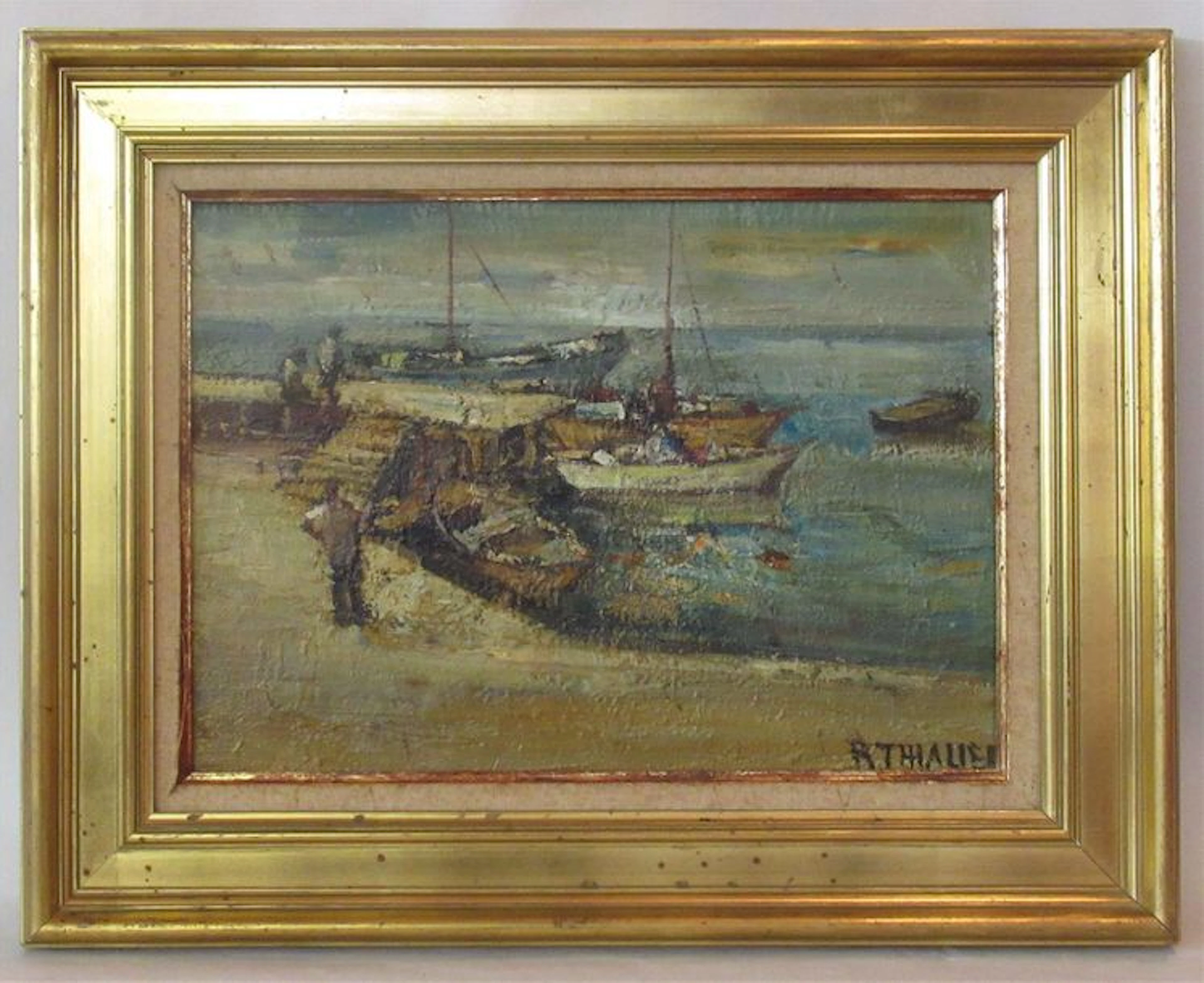 Raymond THIALIER (1913) : "Le port" Huile sur toile signée en...