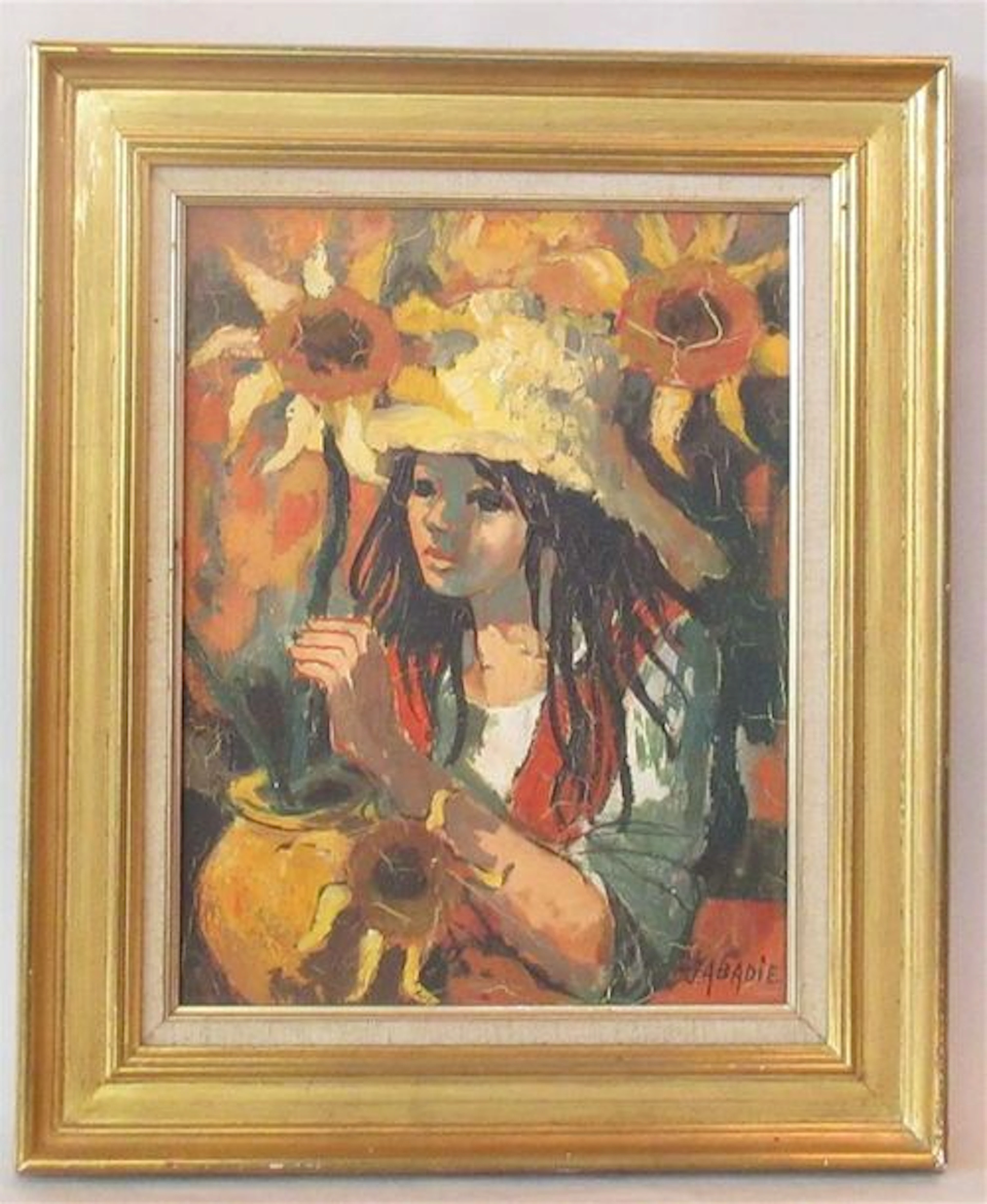 Jean ABADIE (1921-2010) : "Jeune femme aux tournesols" Huile...