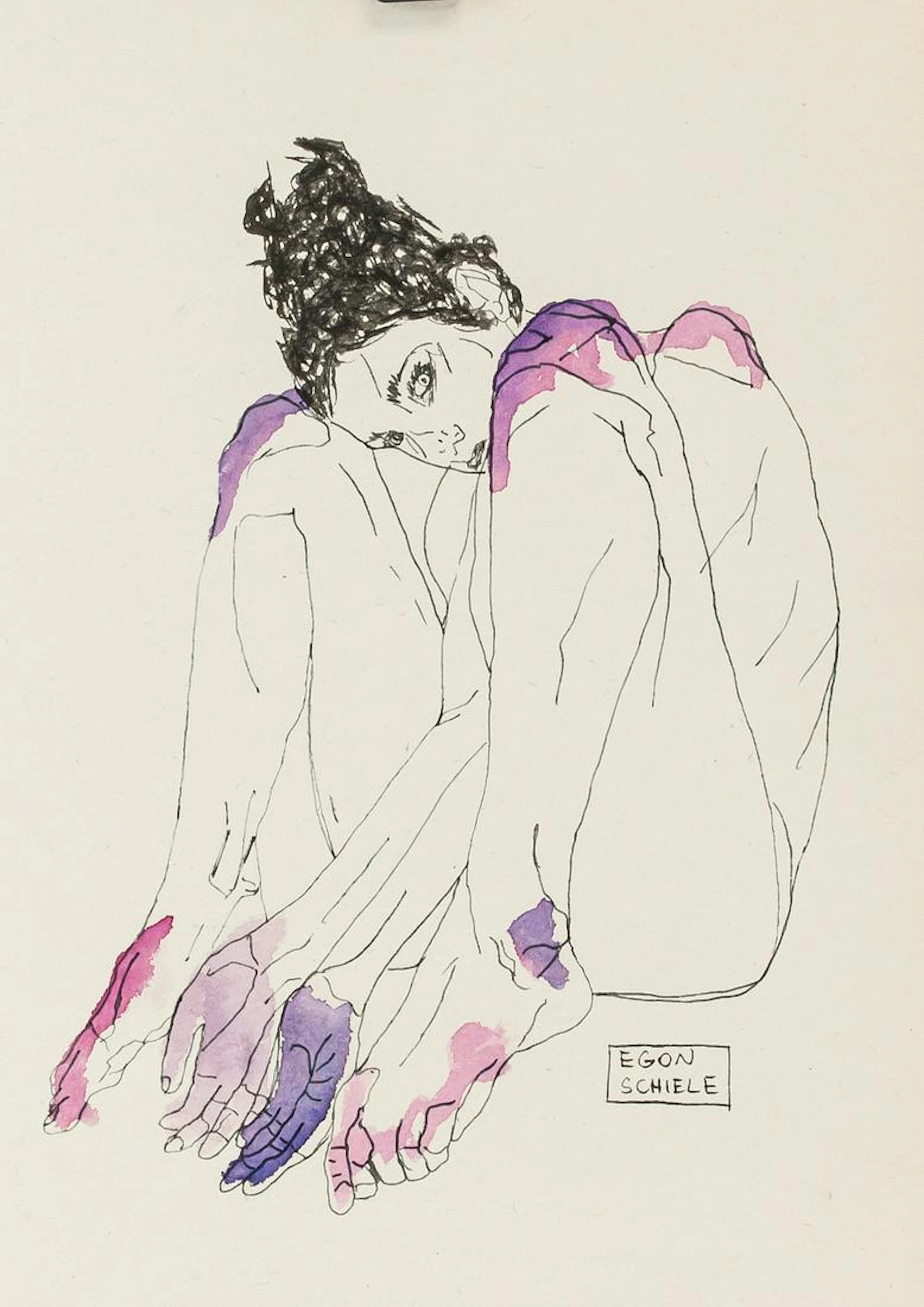 Egon Schiele Austrian Modernist Ink and Watercolor