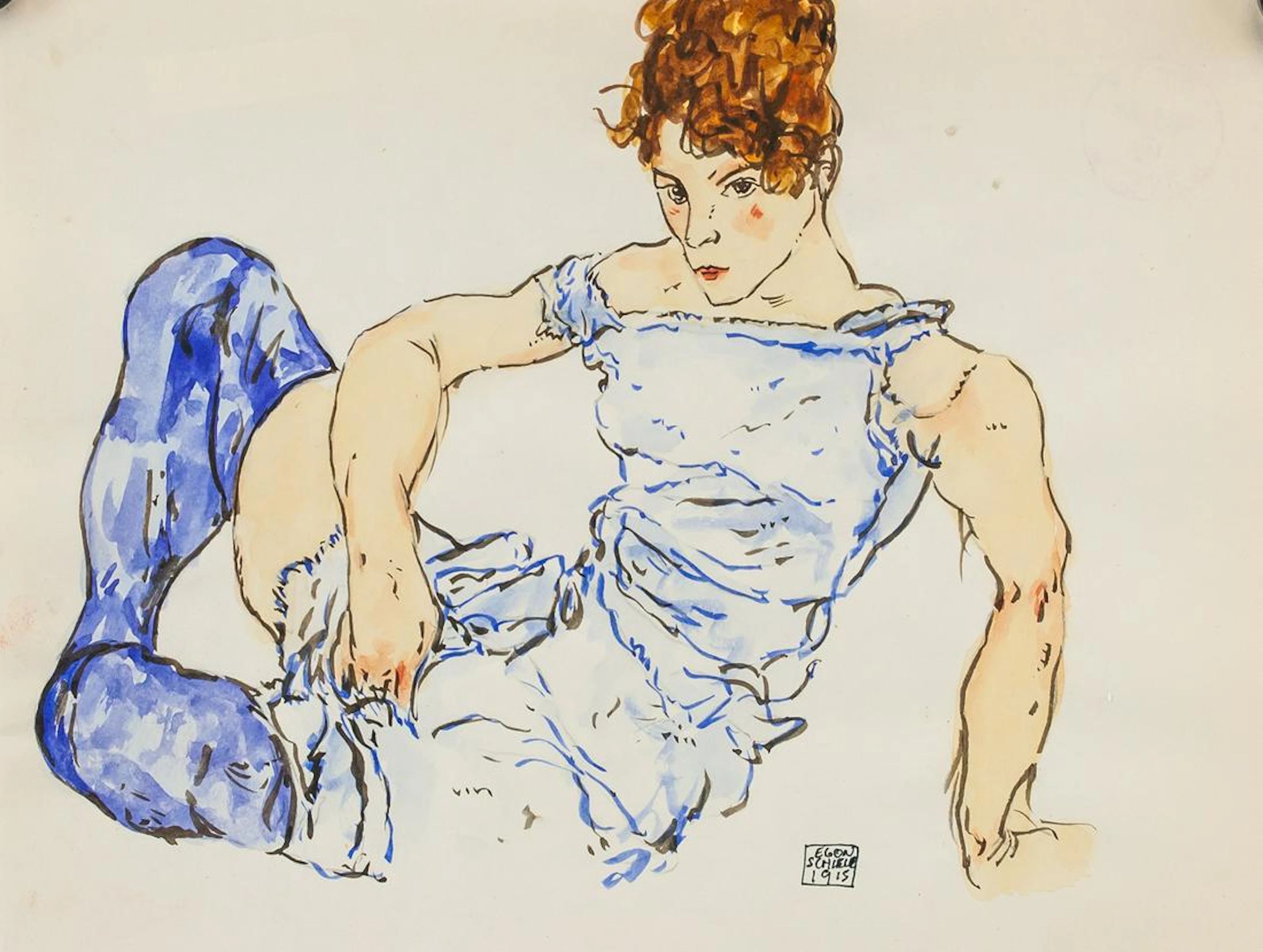 Egon Schiele Austrian Watercolor on Paper
