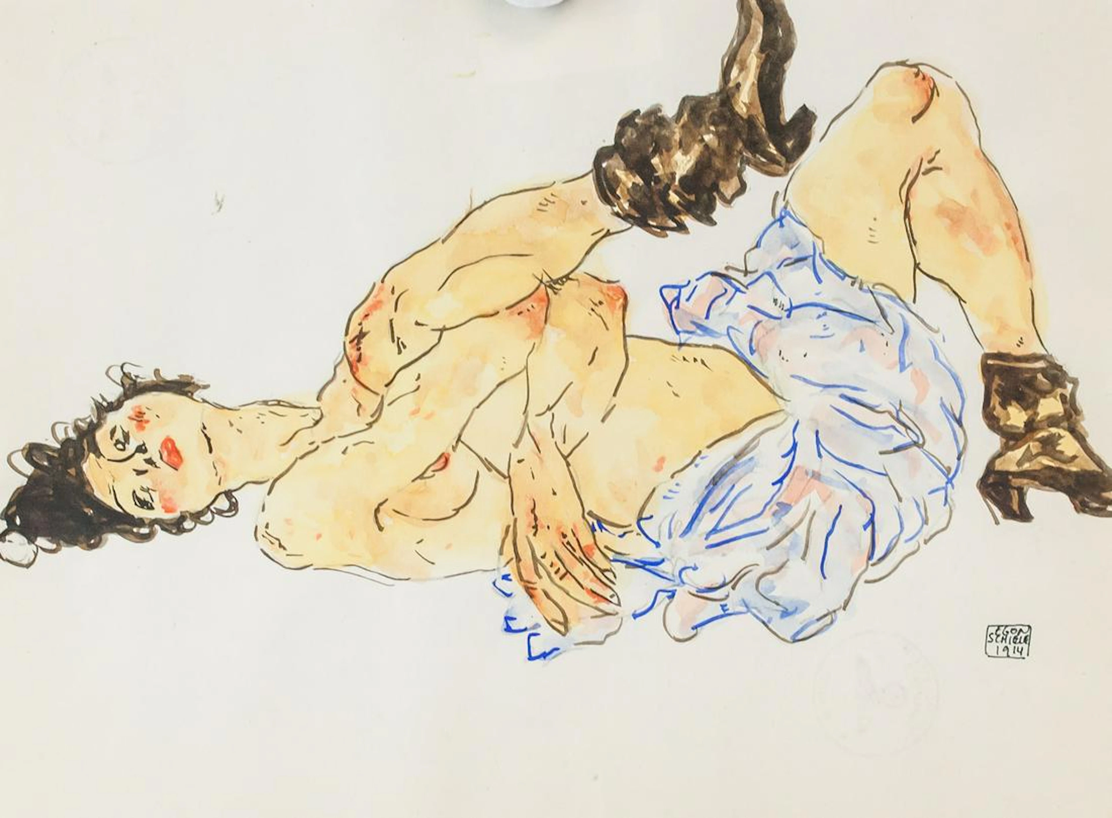 Egon Schiele Austrian Watercolor on Paper 1914
