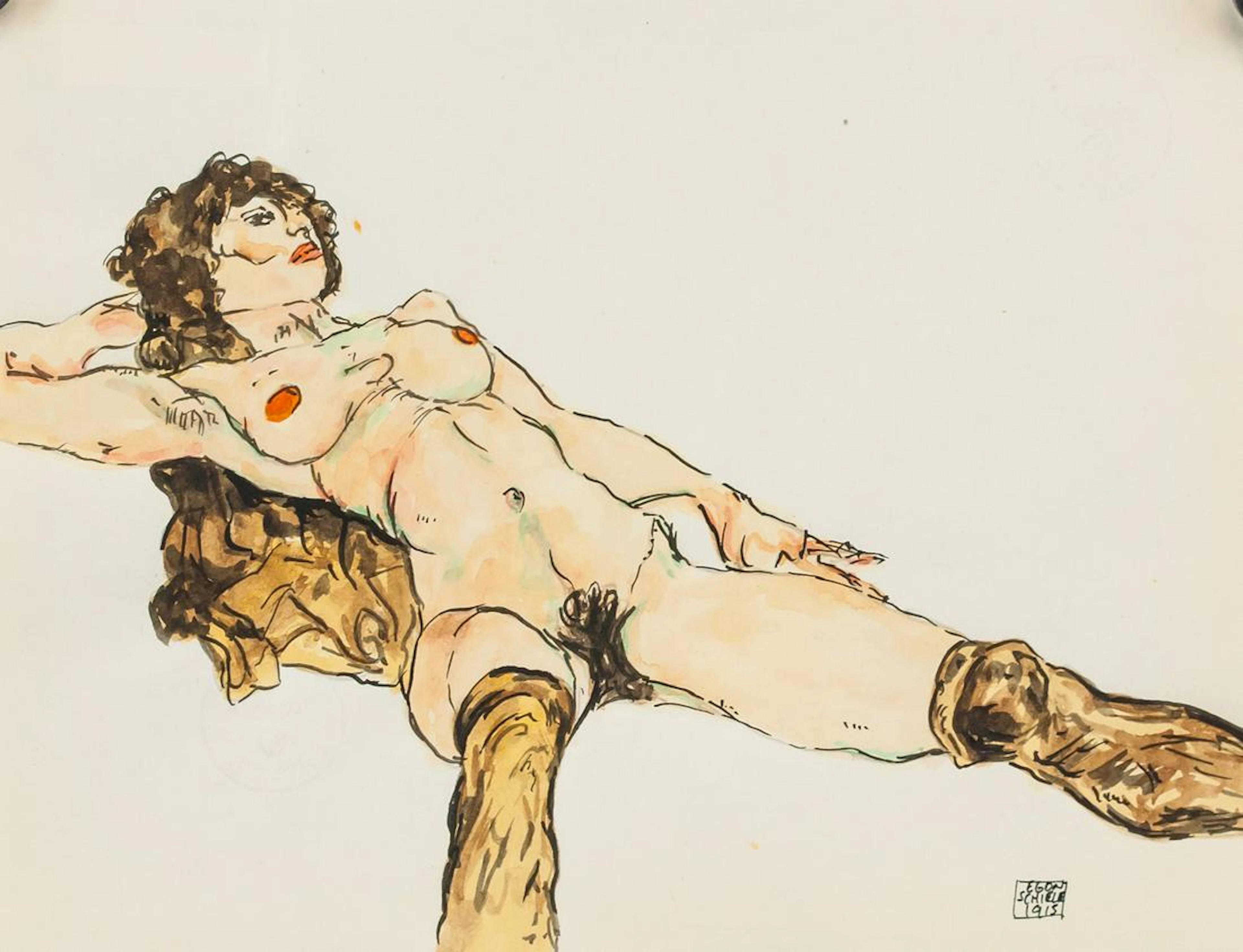 Egon Schiele Austrian Watercolor on Paper