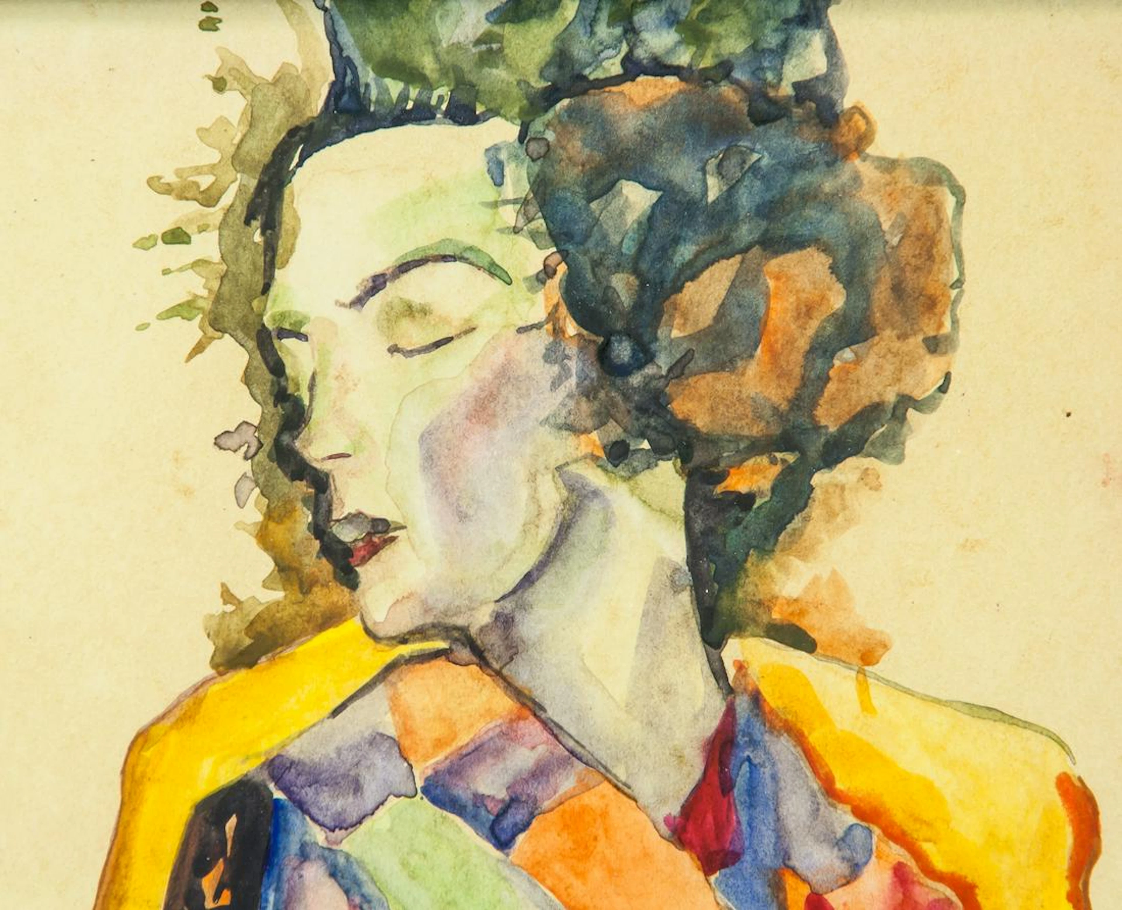 Austrian Watercolor Signed Egon Schiele
