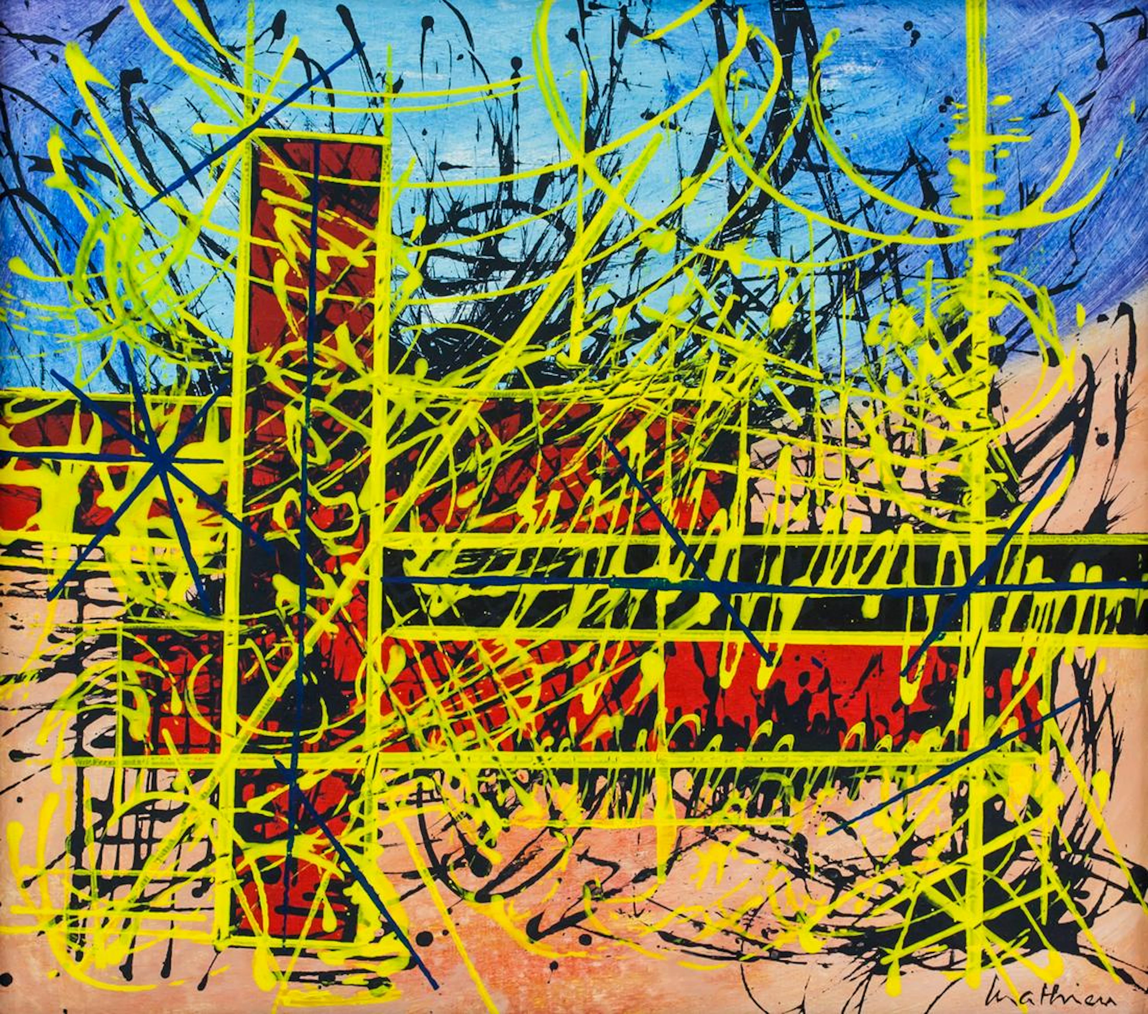 French Abstract Oil on Canvas Signed Illegibly