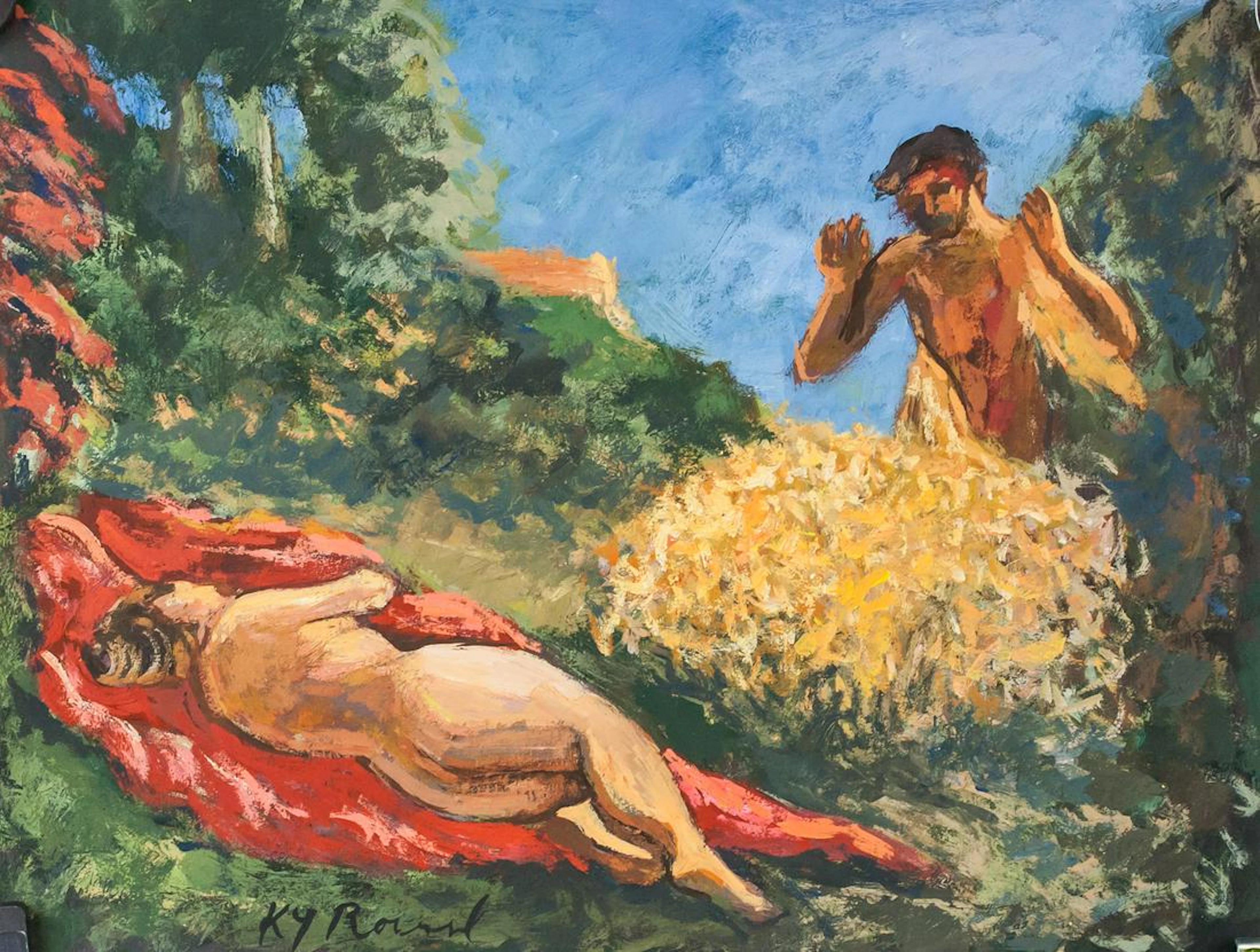 French Oil & Tempera on Paper Signed KY Roussel