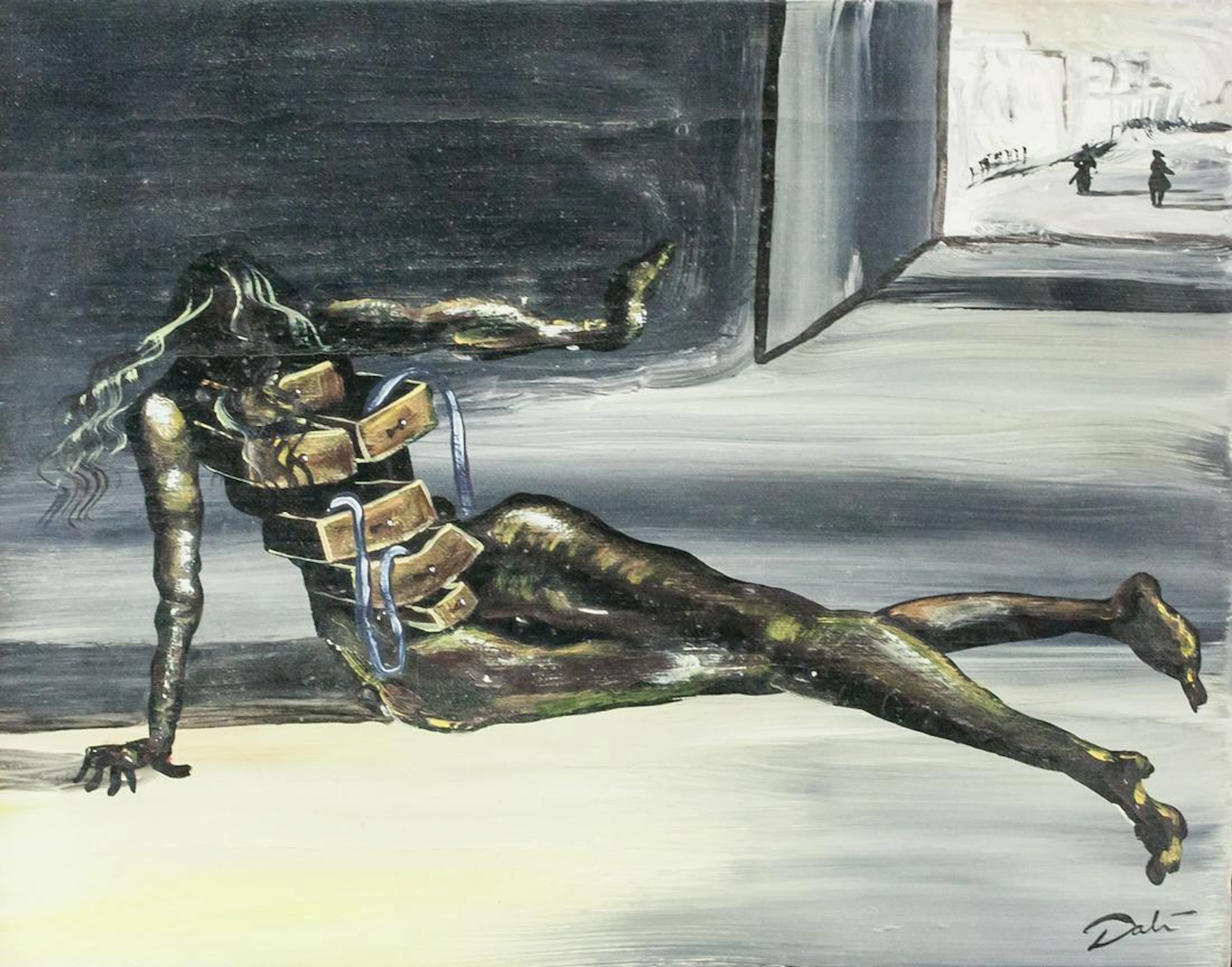 Spanish Surrealist Oil on Canvas Signed Dali