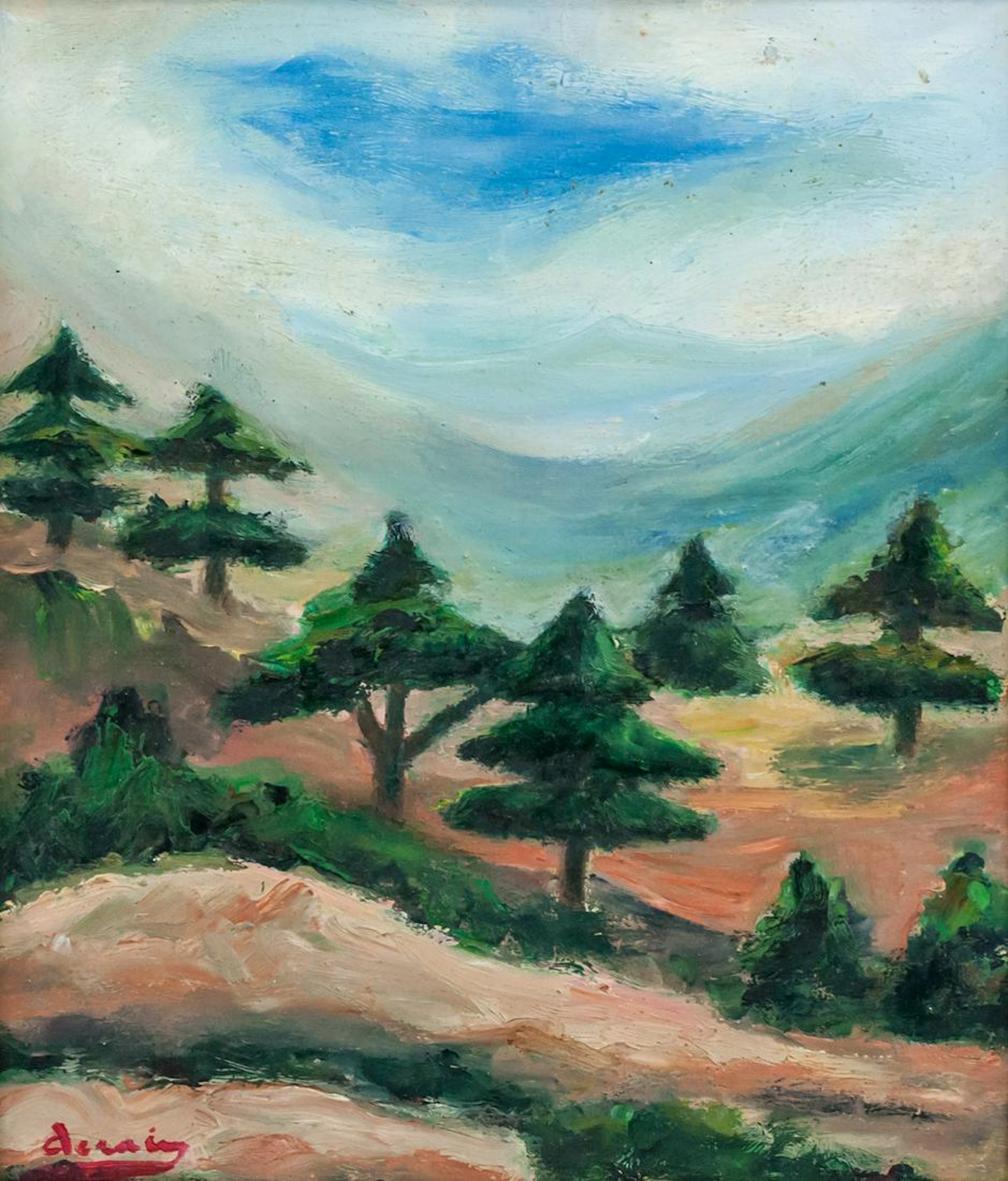 French Modernist Oil on Board Signed Derai