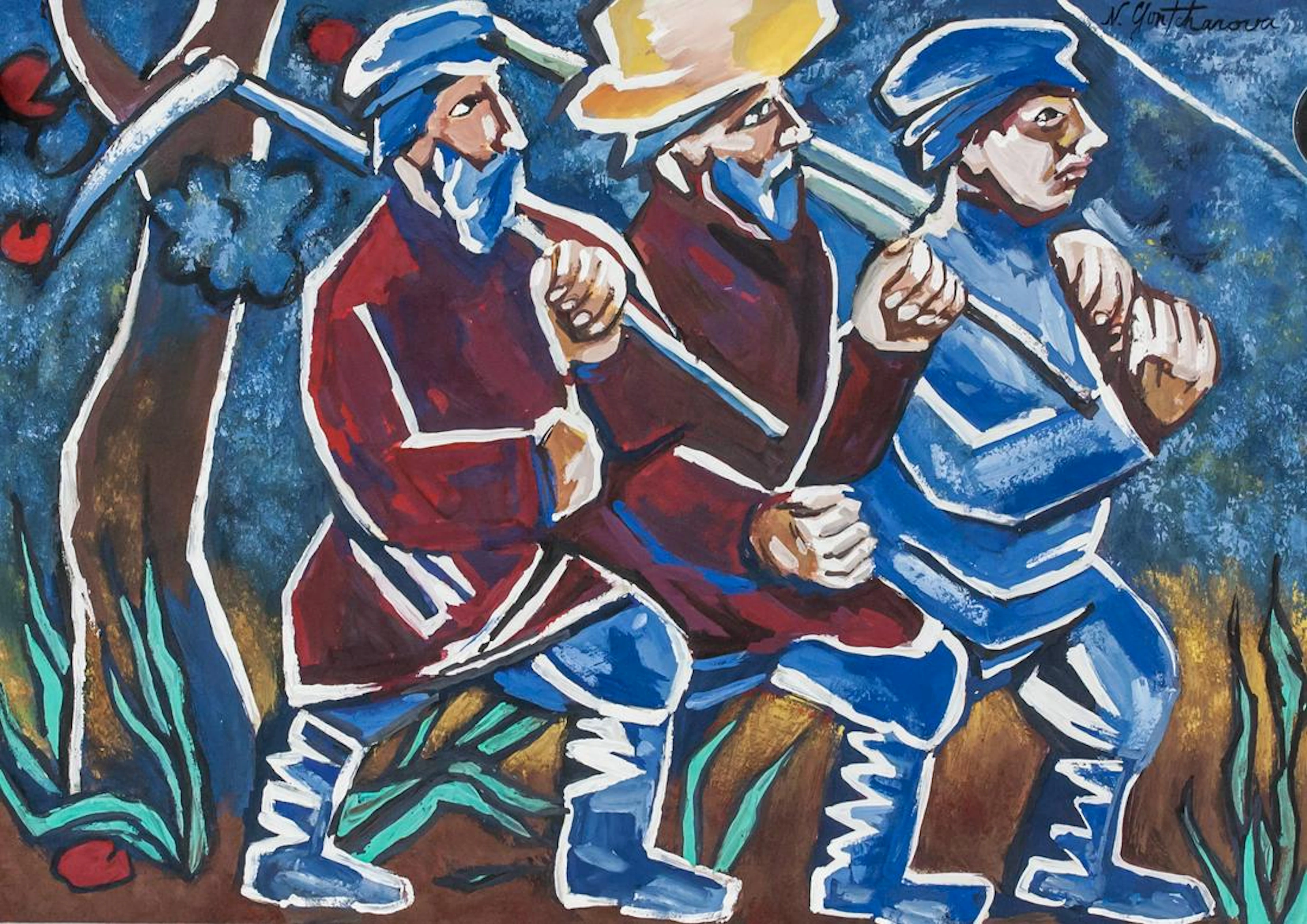 Russian Oil on Paper Signed N. Goncharova
