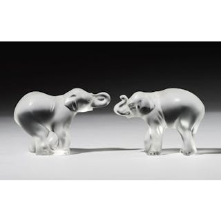 Two Lalique Frosted Glass Elephant Figures