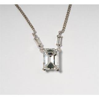 14 Karat White Gold Square Emerald Cut Diamond Necklace