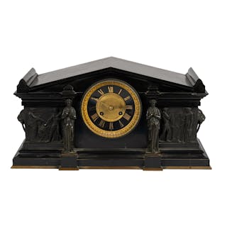 French Egyptian Revival Bronze-Mounted Slate Mantel Clock