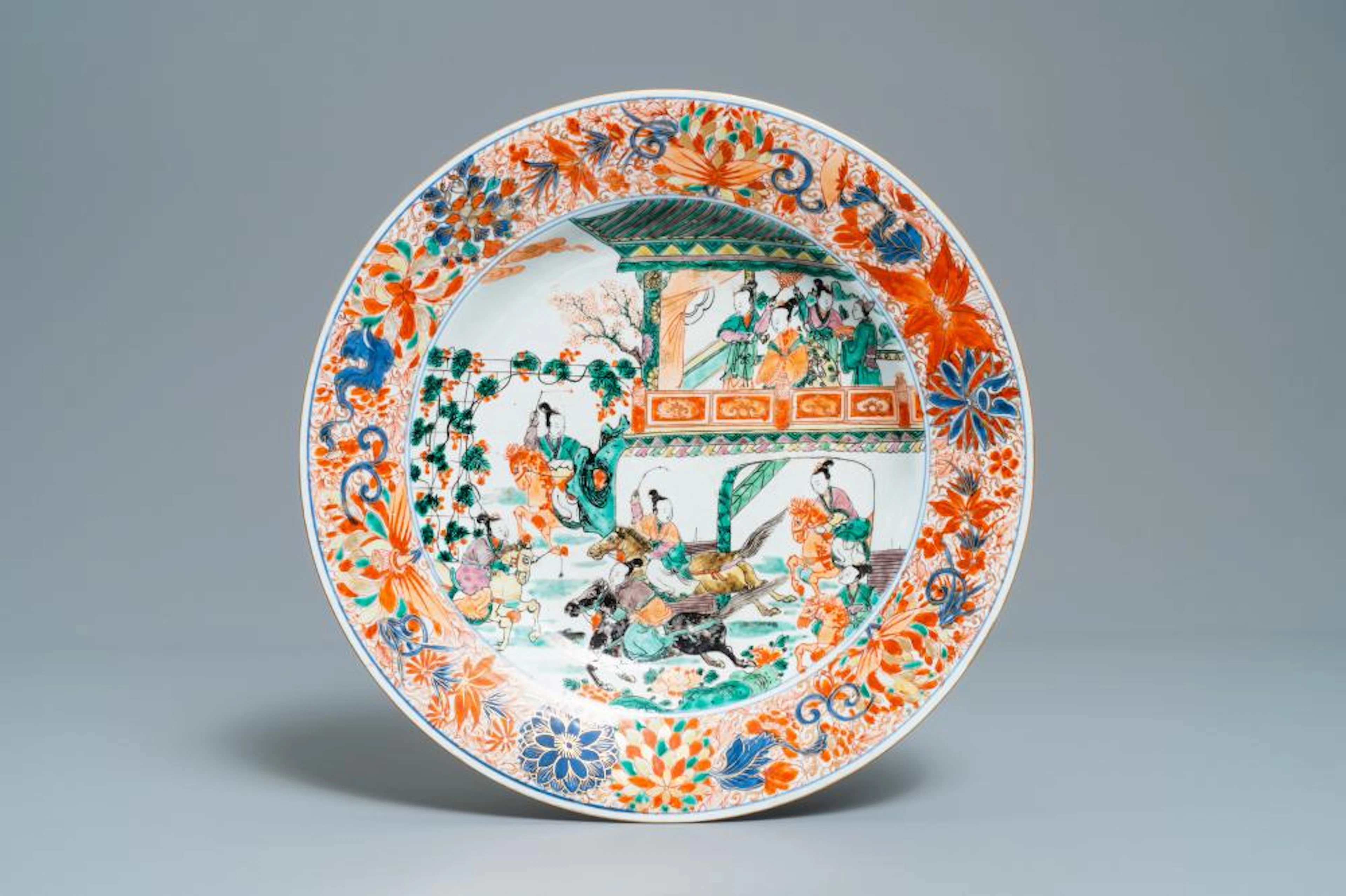 A CHINESE ROSE-VERTE 'GENERAL YANG AND MU GUIYING' DISHES, KANGXI/YONGZHENG