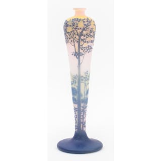 DeVez Pink & Blue Cameo Glass Vase with Landscape