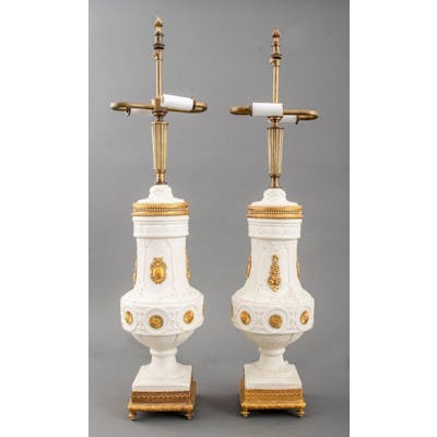Louis XVI Style Parian Giltmetal Mounted Lamps, Pr