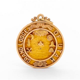 Antique 14K Masonic Badge Medal Grand Lodge Utah