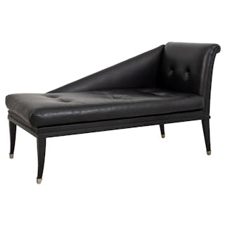 Italian Black Leather Upholstered Chaise Lounge