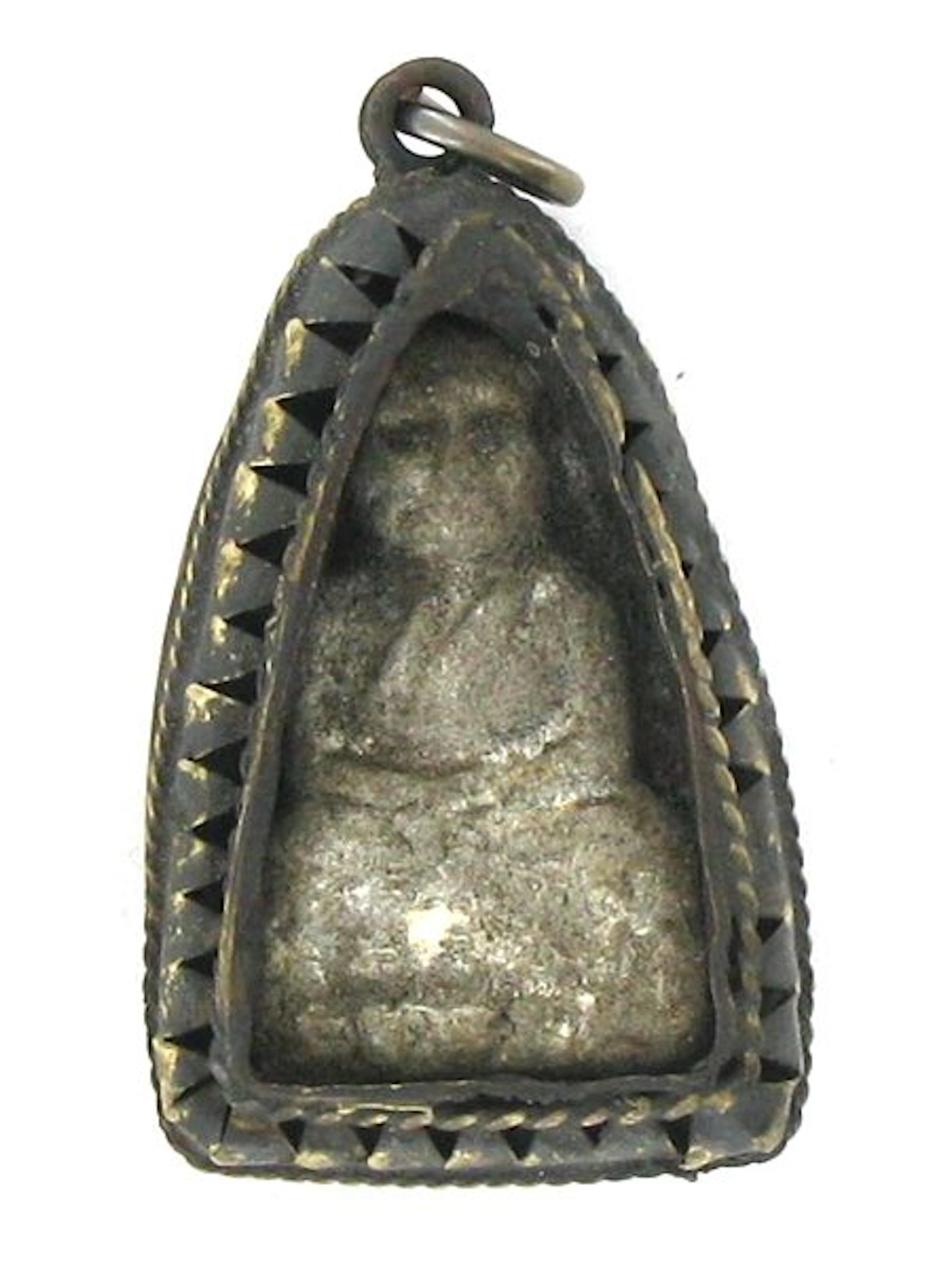 Antique Silvered Bronze Buddha Amulet in Case