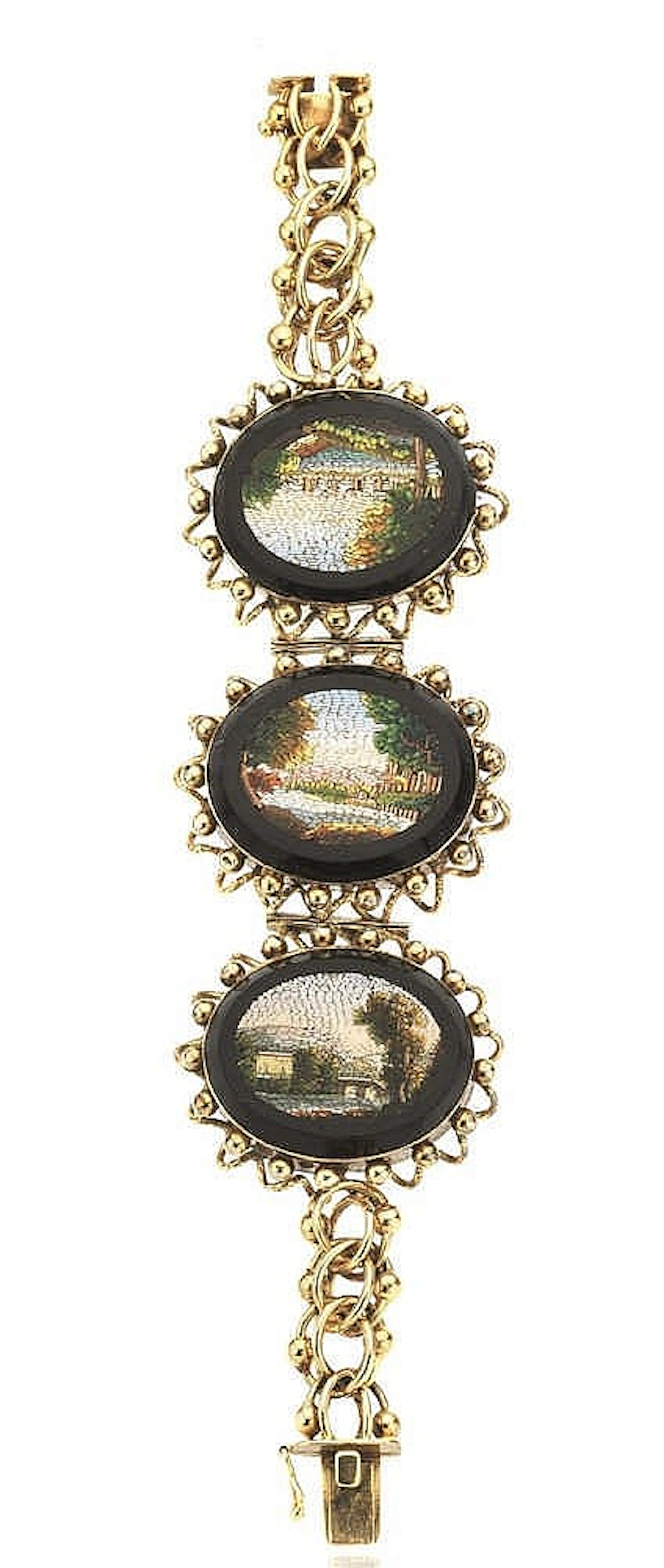 BRACCIALE IN ORO A BASSO TITOLO E PIETRE SEMIPREZIOSEal centro tre micr