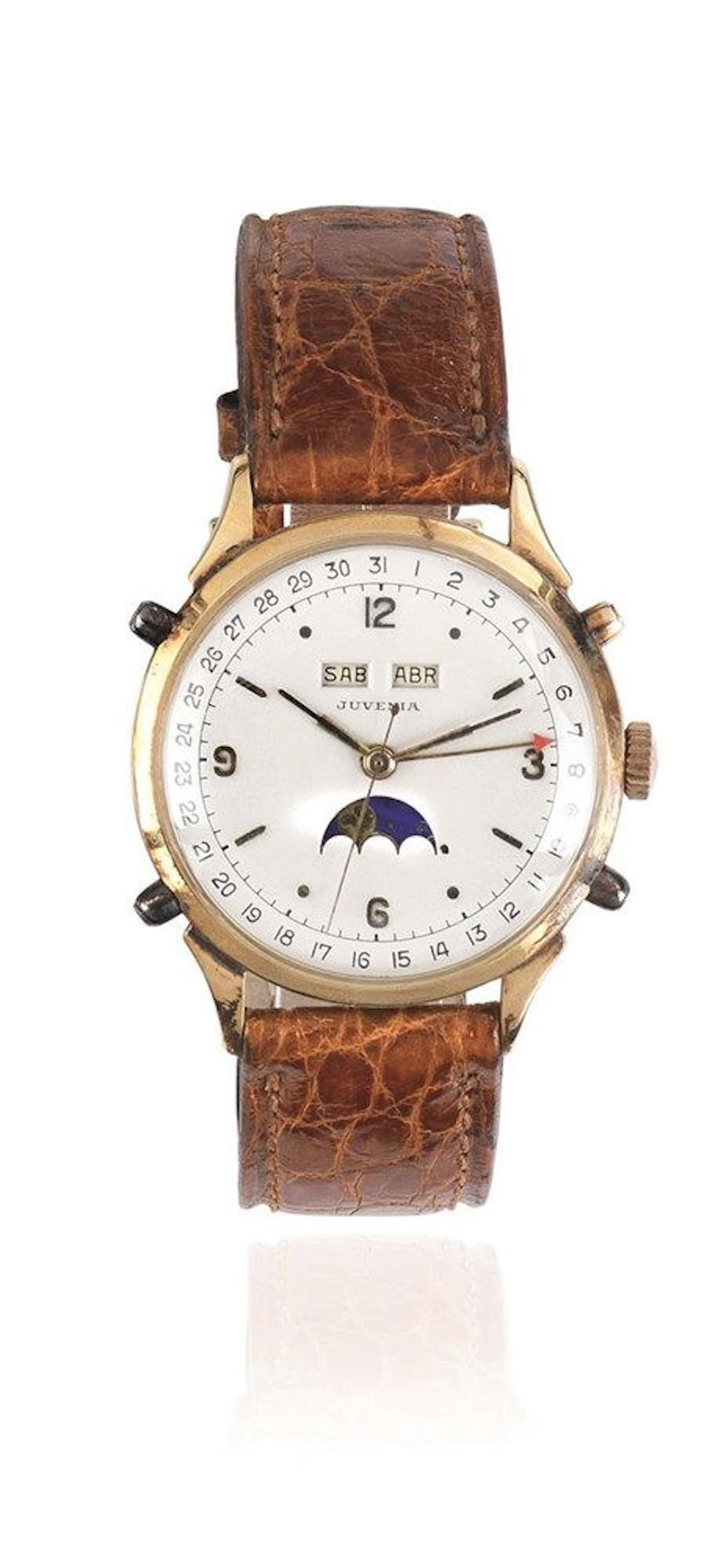 OROLOGIO DA POLSO JUVENIA IN ORO 18 KT CALENDARIO COMPLETO E FASI LUNA