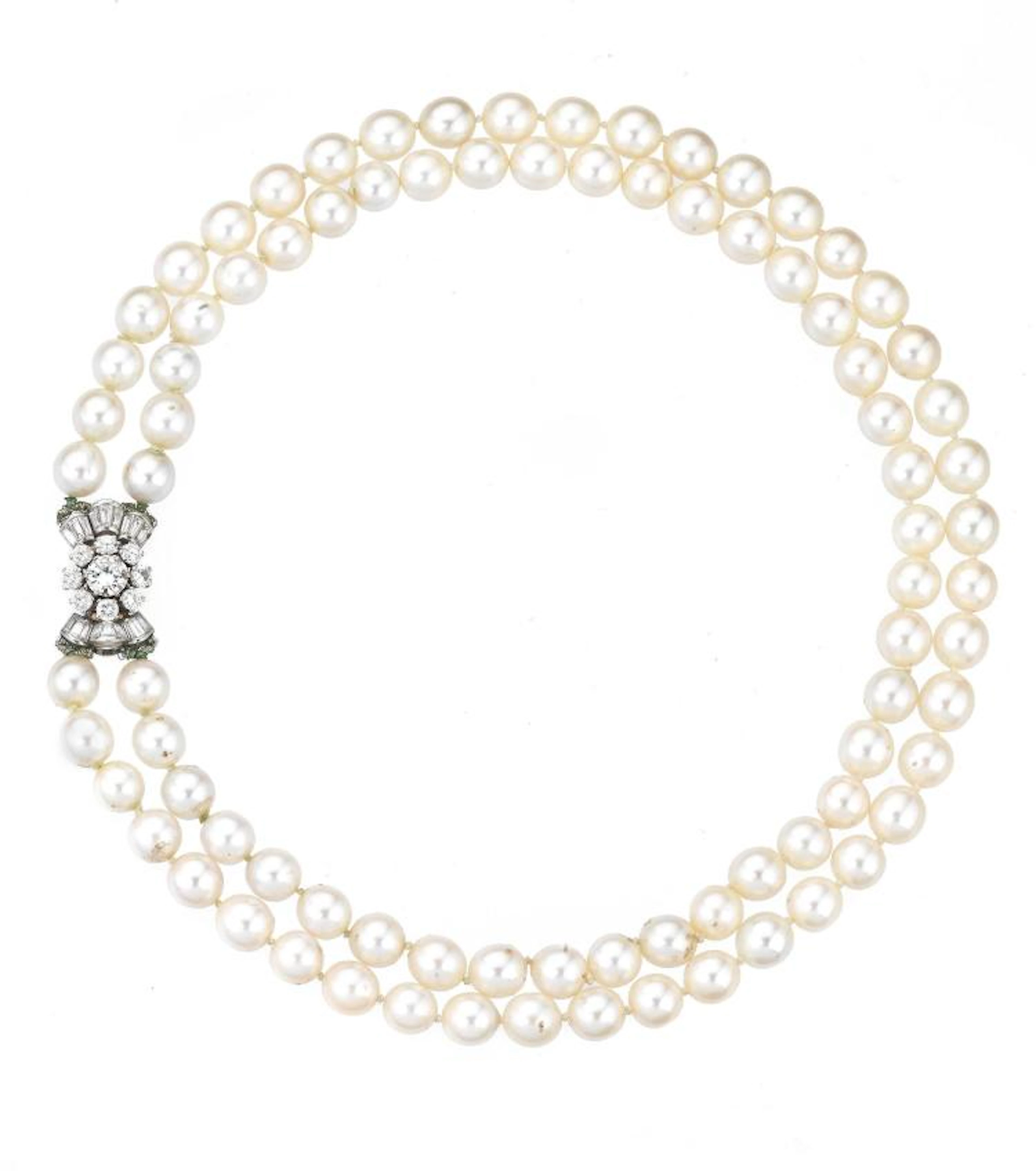 COLLANA, BULGARI, IN PLATINO, DIAMANTI E PERLE