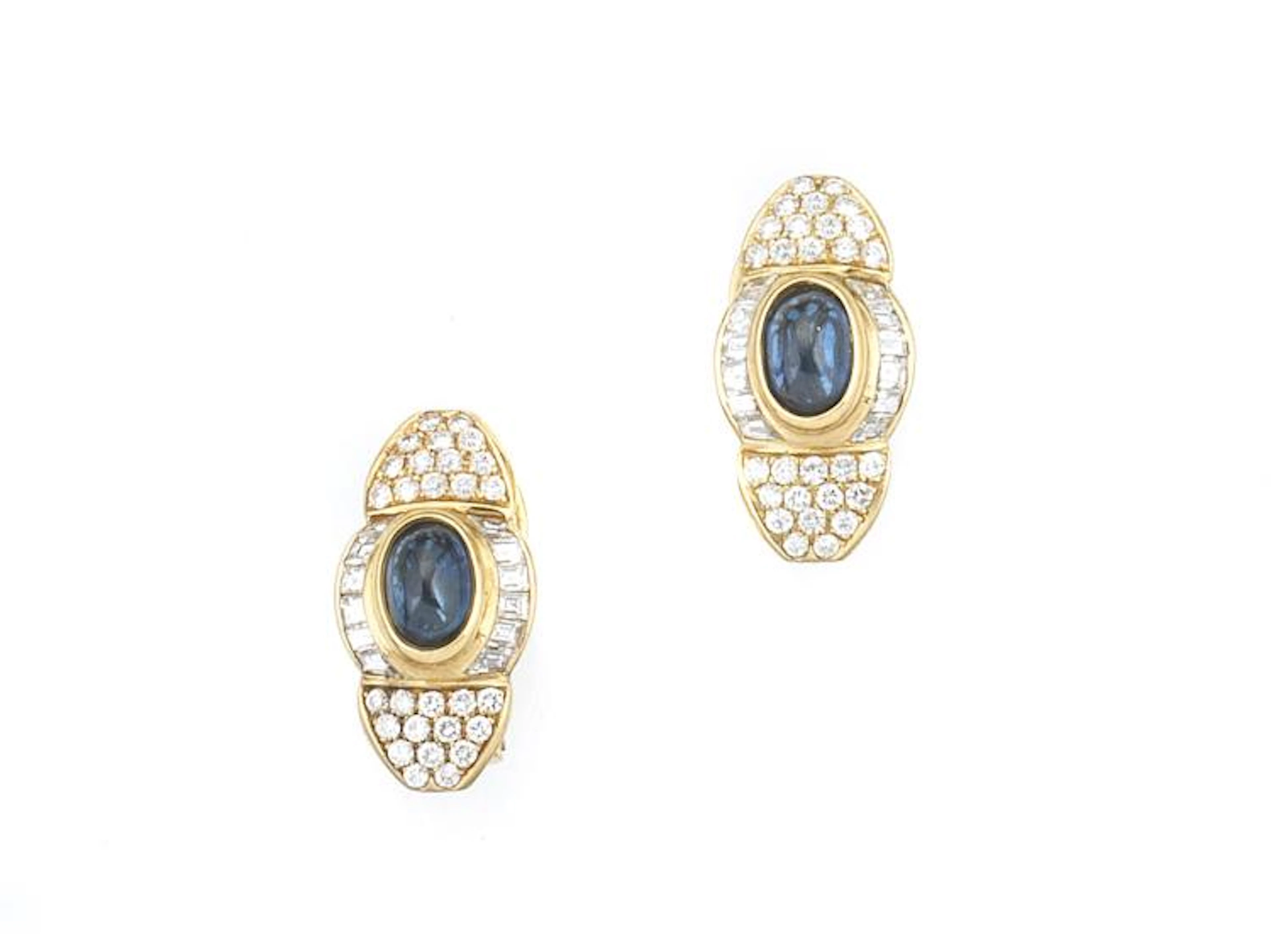 PAIO DI ORECCHINI, CARTIER, IN ORO GIALLO, ZAFFIRI E DIAMANTI
