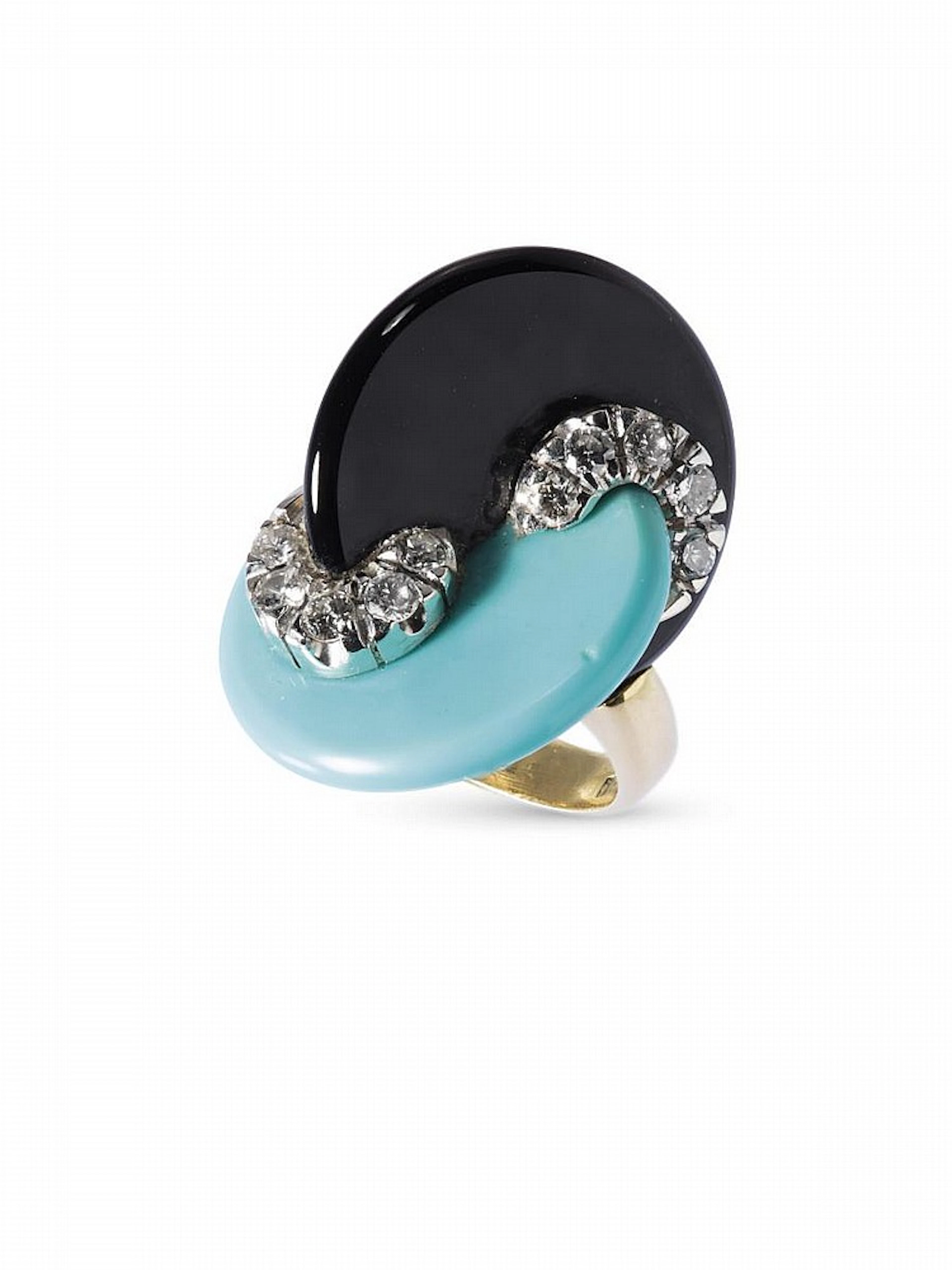 ANELLO IN ORO GIALLO 18 KT CON ONICE TURCHESE E DIAMANTI ...