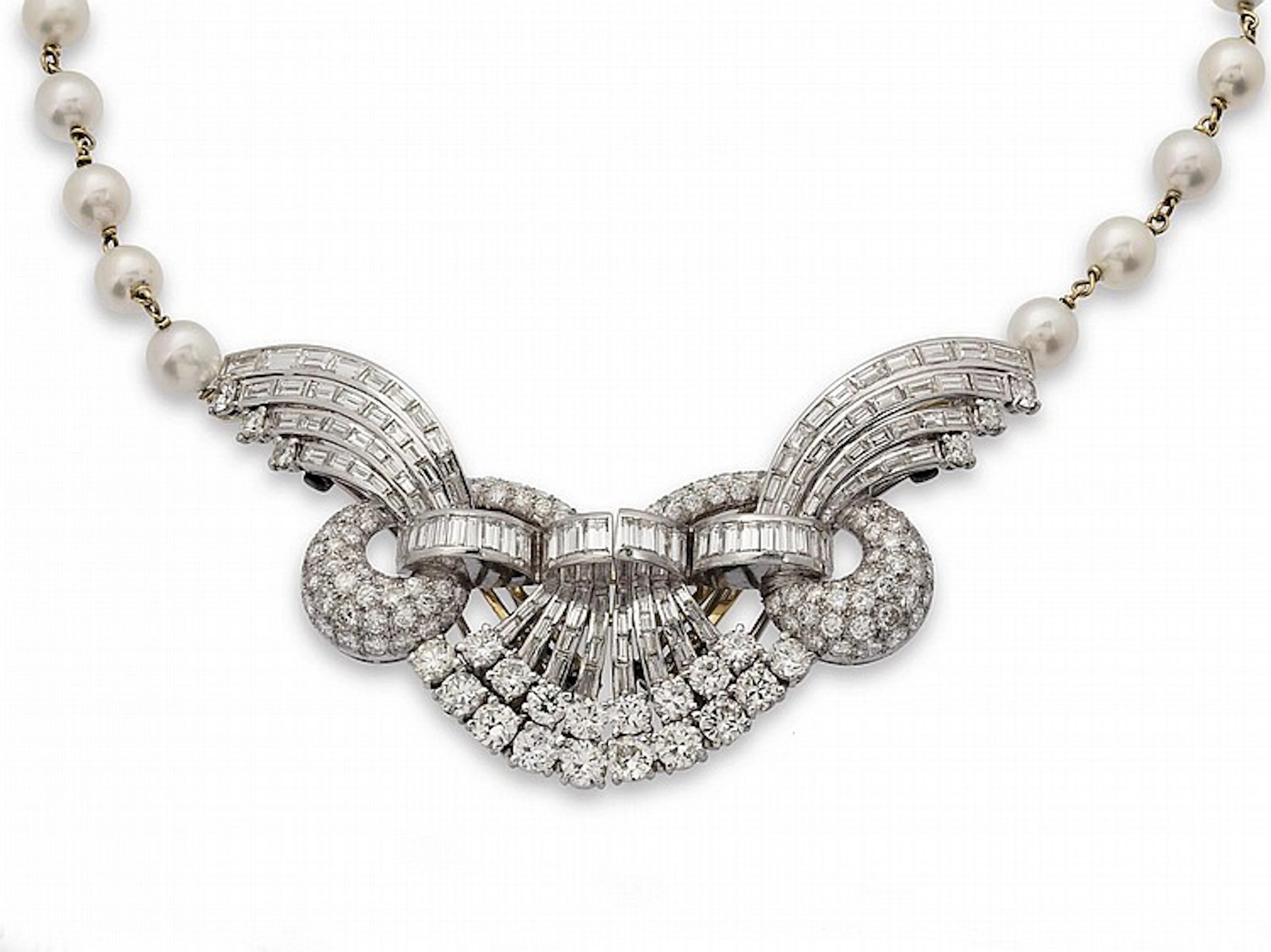 COLLANA DOPPIA CLIPS IN PLATINO composta da un filo di perle coltivate amovibile