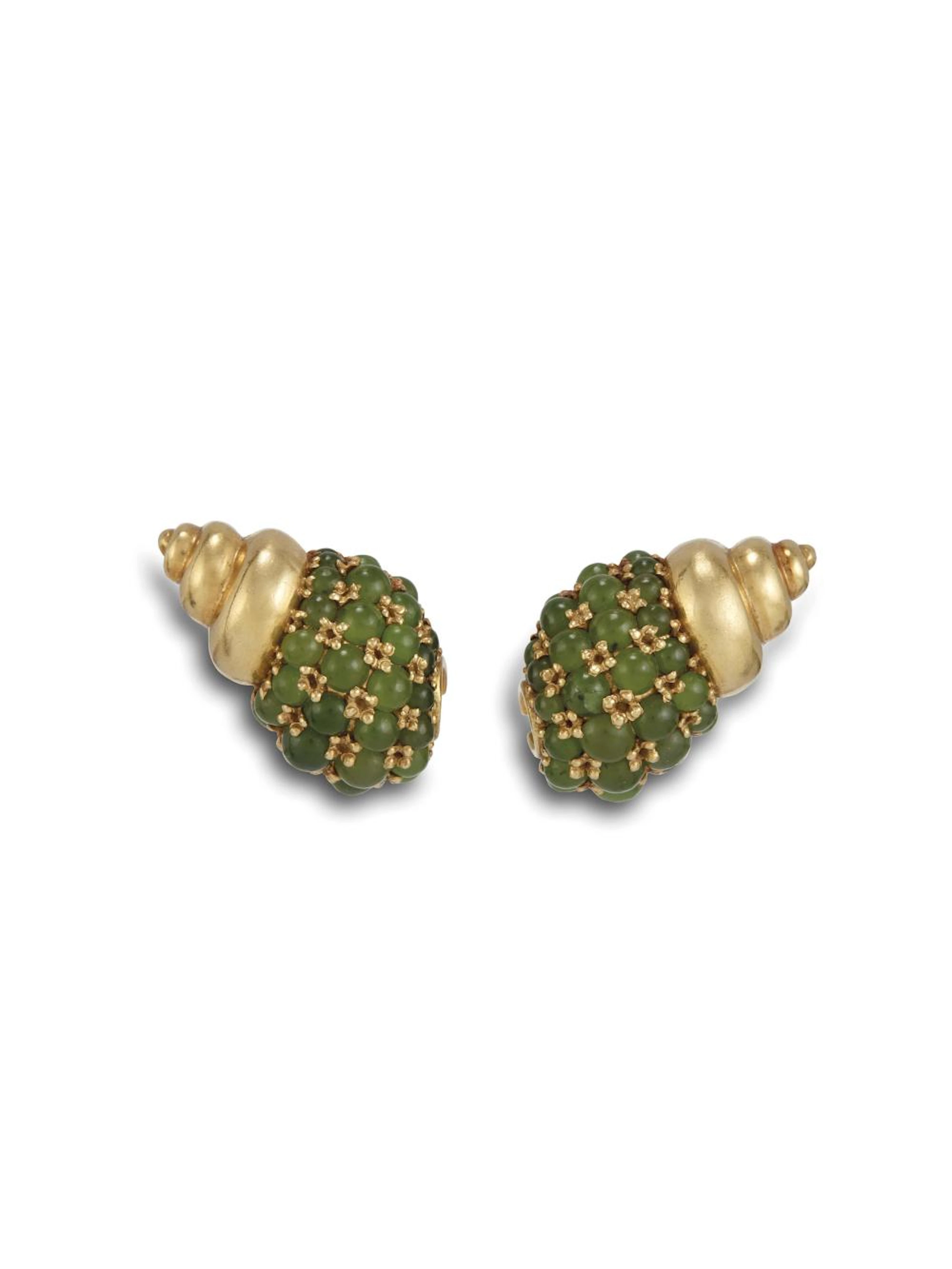 POMELLATO ORECCHINI IN ORO GIALLO E NEFRITE in forma di...