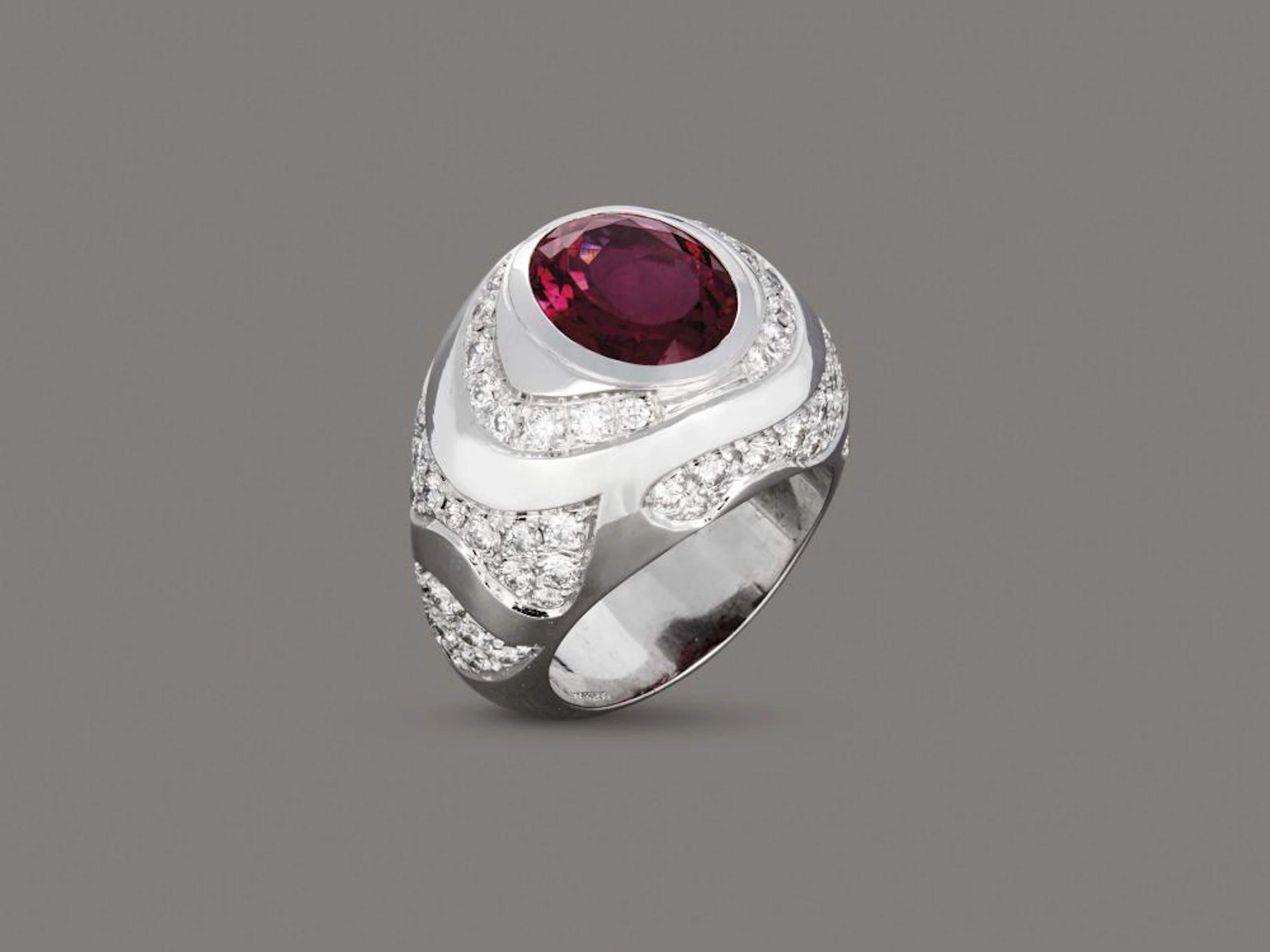 MASSONI ANELLO IN ORO BIANCO TORMALINA E DIAMANTI...