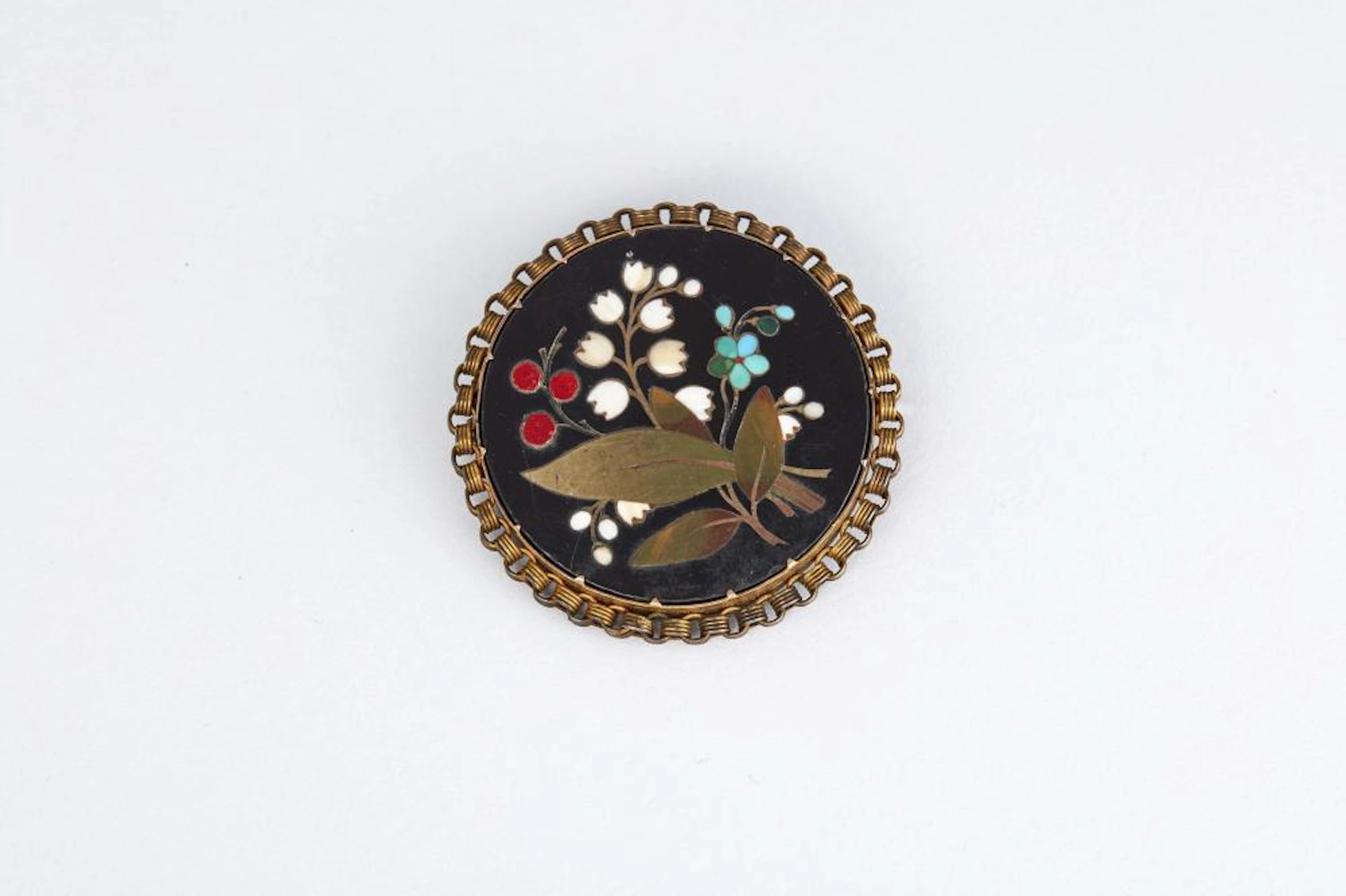 SPILLA A MOSAICO CON FIORI IN ARGENTO E ORO A BASSO...