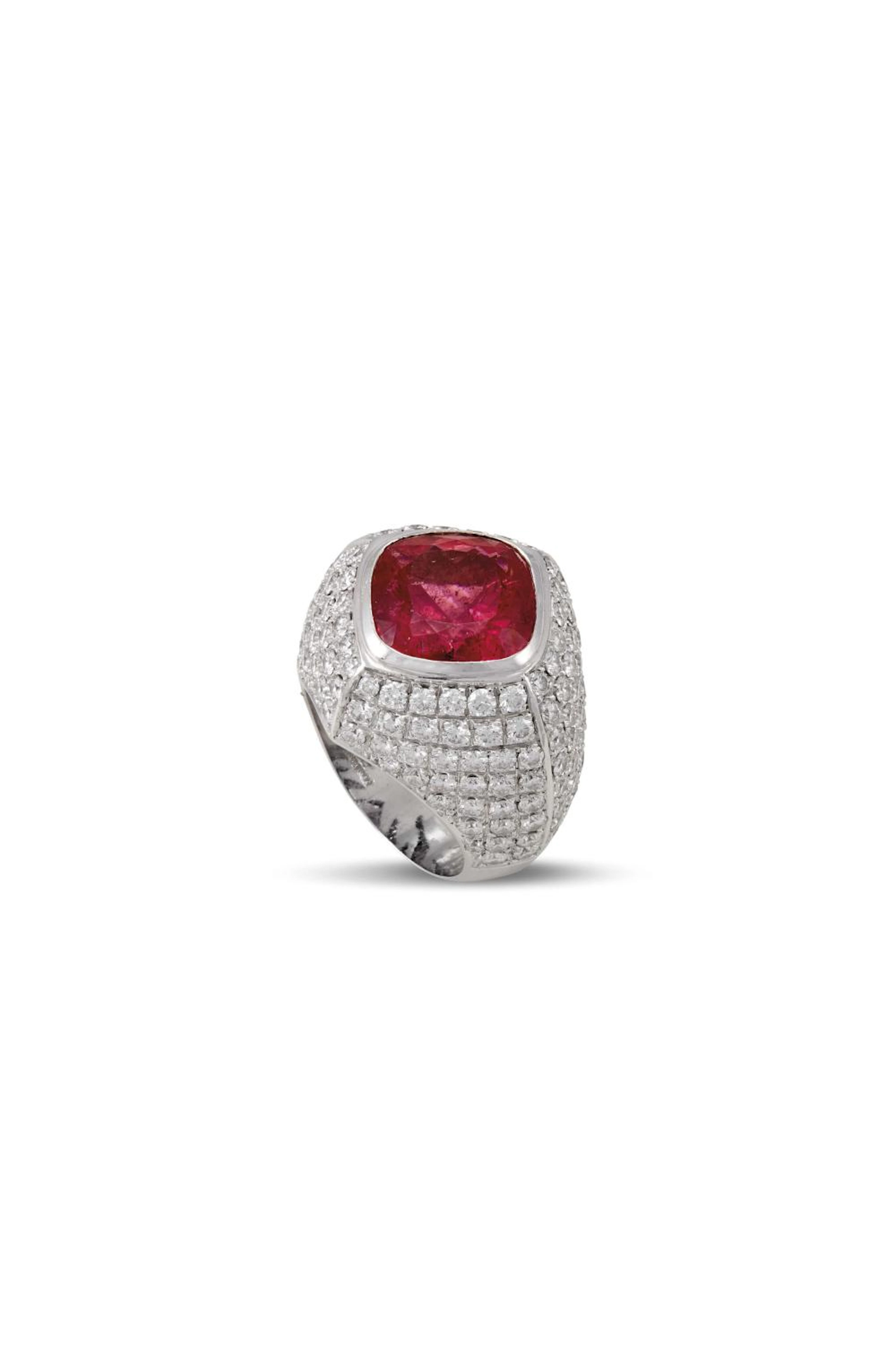 MASSONI ANELLO IN ORO BIANCO TORMALINA ROSA E DIAMANTI al...